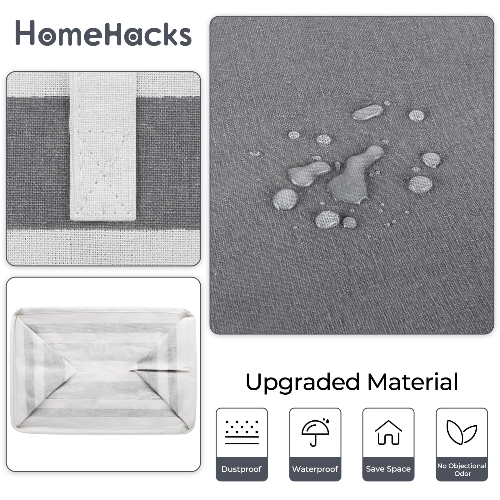 HomeHacks 2 Pack Large Laundry Baskets, Waterproof, Freestanding Laundry Hampers, Collapsible Clothes Hamper with Reinforced Handles in Laundry Room, College Dorm, Bathroom, Bedroom (Grey, 75Lx2)