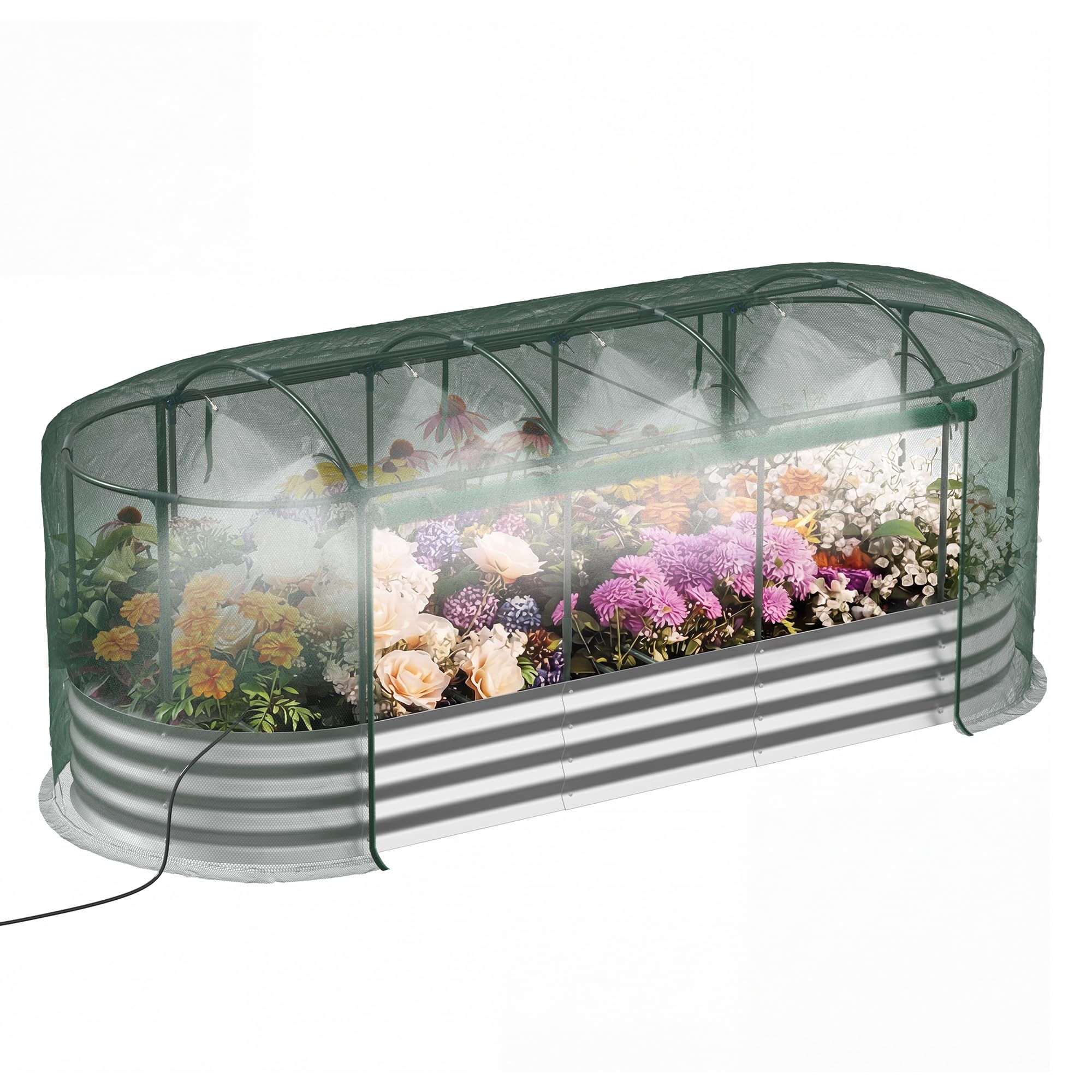 Lineware Raised Garden Bed with Sprinkler Timer and Self-Watering System, 6x3x1 ft Elevated Planter Boxes Outdoor with Mesh Cover, Galvanized Raised Beds for,Vegetables,Flowers, Backyard, Patio