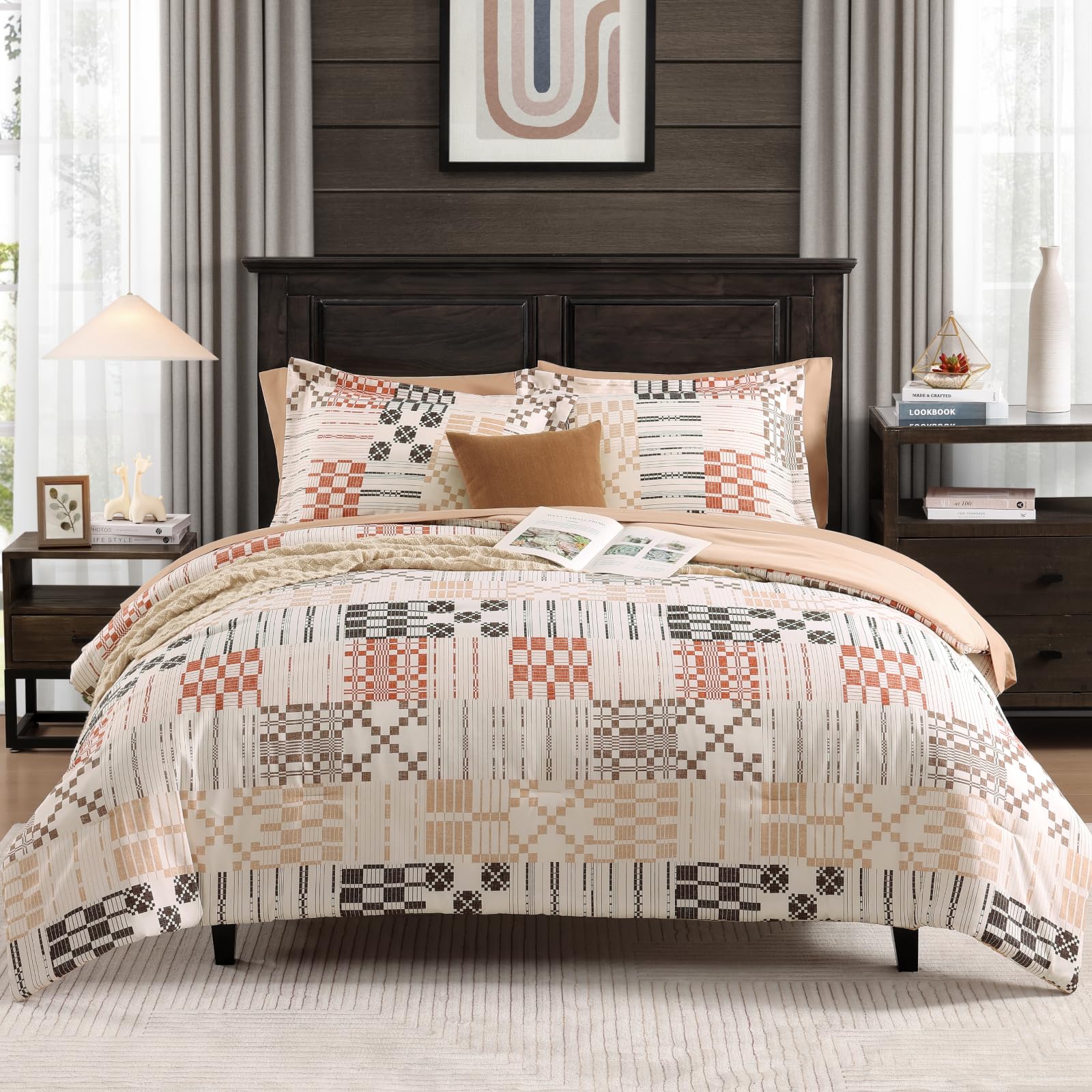 MaiRêve Plaid Twin XL Comforter Set Navy Blue 5 Pieces Dorm Bed in a Bag | Rustic Farmhouse Bedding Sets for Boys Teen with Sheets, Pillowcase & Sham
