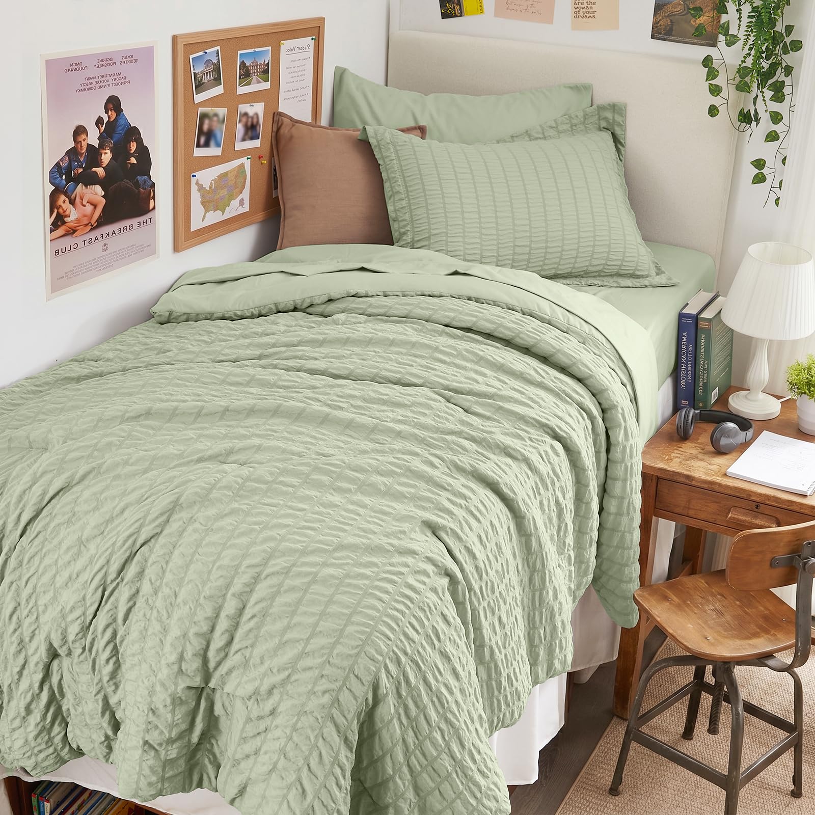HYMOKEGE Twin XL Comforter Set Seersucker 5 Pieces, All Season Luxury Bed in a Bag for Bedroom, Bedding Set with Comforter, Sheet, Pillowcase & Sham, Dark Grey