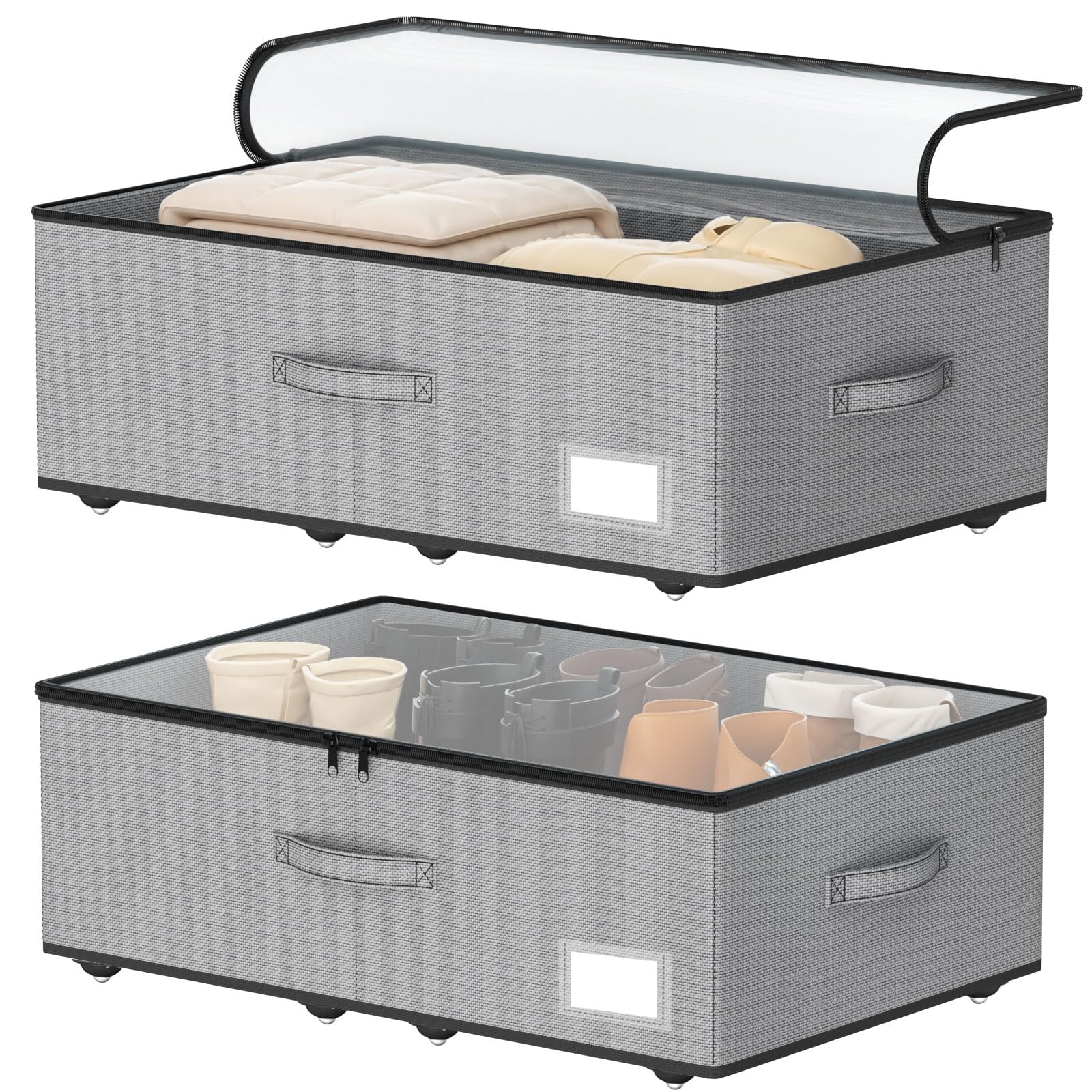EE-RoomWorld Under Bed Storage with Wheels, No Assemble Required 10 inches height Under Bed Storage bins,Large capacity Rolling Underbed Shoe Storage containers，dorm underbed storage drawers