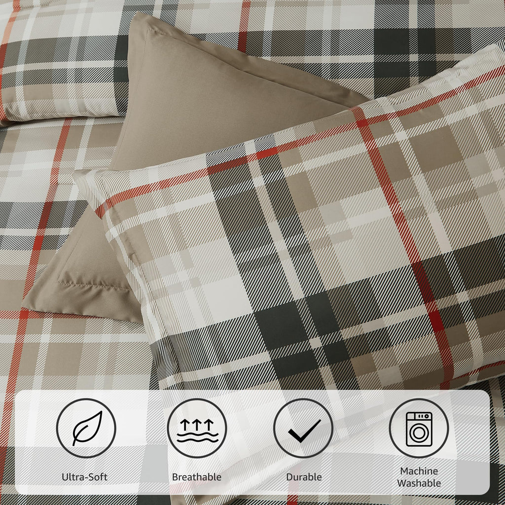 MaiRêve Plaid Twin XL Comforter Set Navy Blue 5 Pieces Dorm Bed in a Bag | Rustic Farmhouse Bedding Sets for Boys Teen with Sheets, Pillowcase & Sham