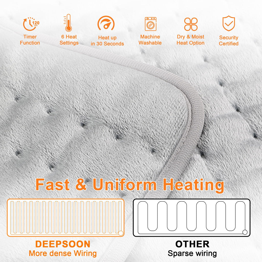Heating Pad,Heated Blanket,Heating Pad for Back Neck,Silvergray,24x12In | Electric Heating Pad,Dry/Moist Heat Heating Pads,Heating Pads for Shoulder,Abdomen,Knee,Heat Pad for Women Men,Birthday Gift