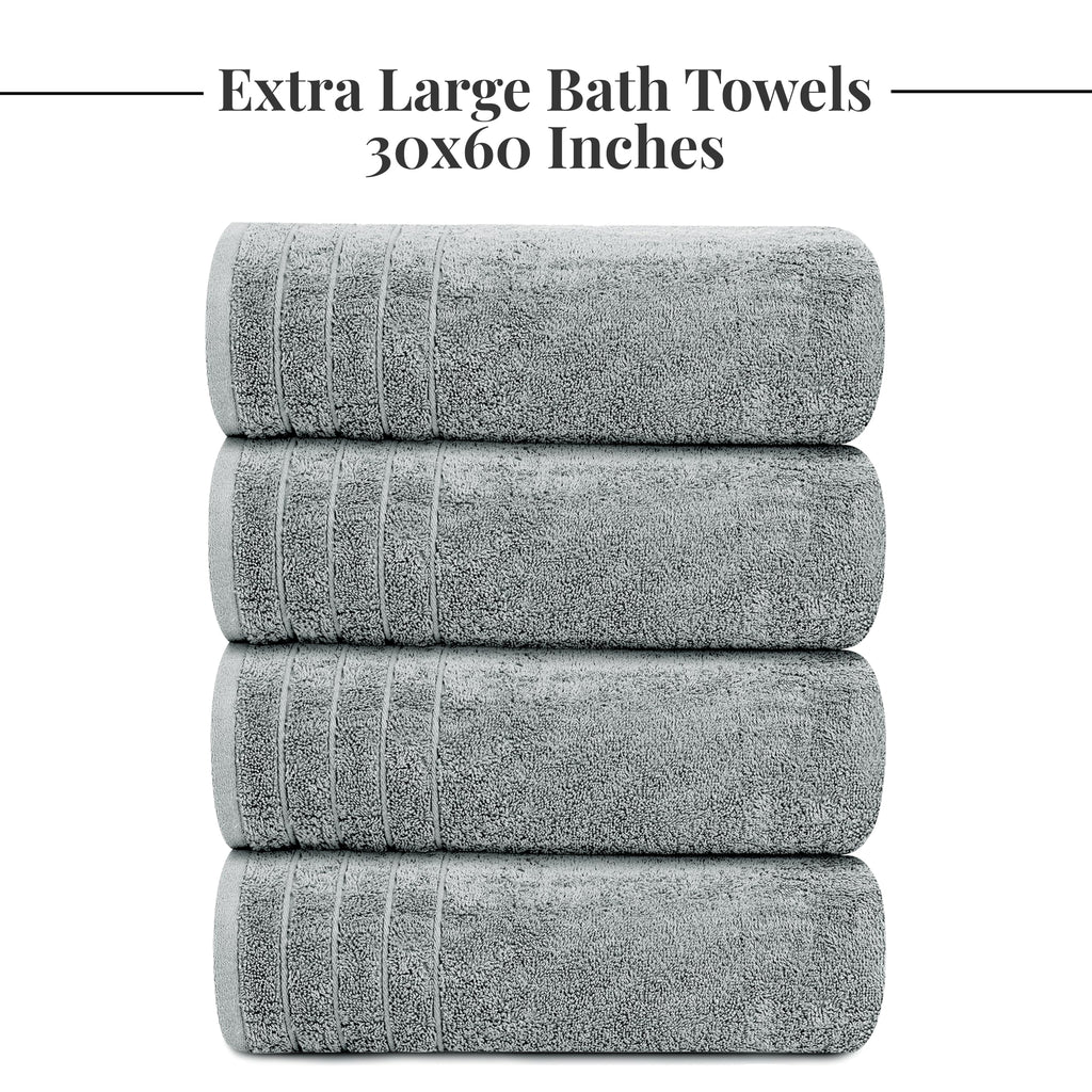 Tens Towels Pack of 4 Extra Large Bath Towels 30 x 60 Inches, 100% Cotton, Larger & Lighter Weight, Quicker to Dry, Super Soft and Absorbent, Perfect for Bathroom, Black