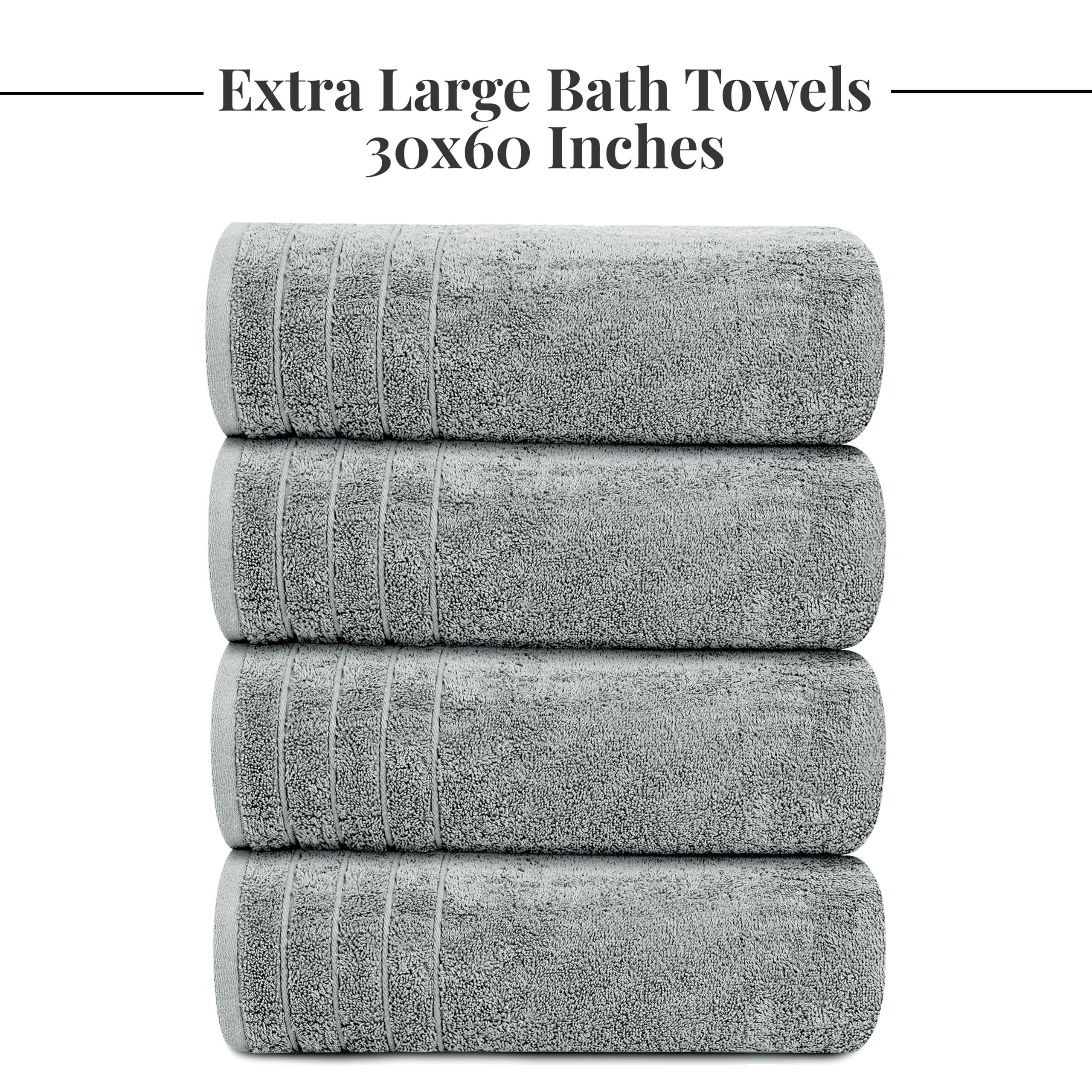 Tens Towels Pack of 4 Extra Large Bath Towels 30 x 60 Inches, 100% Cotton, Larger & Lighter Weight, Quicker to Dry, Super Soft and Absorbent, Perfect for Bathroom, Black