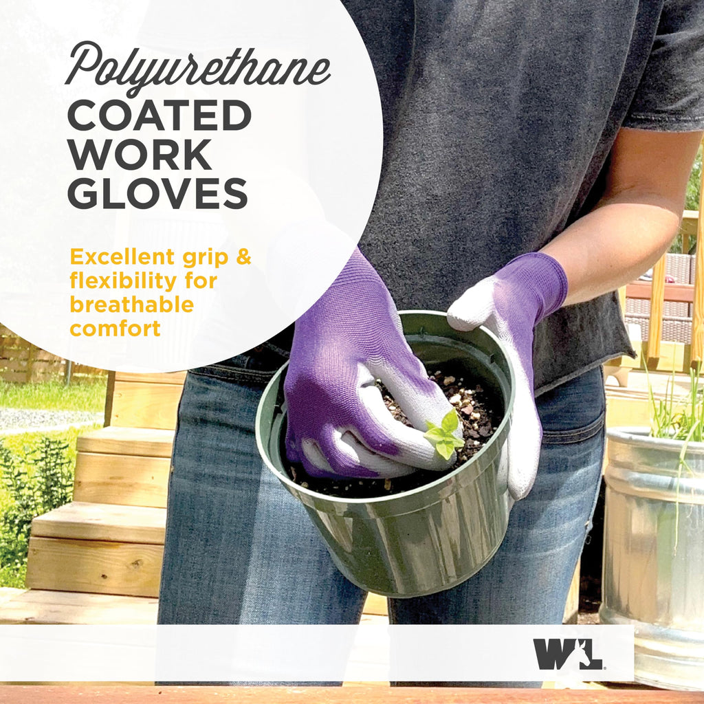 Wells Lamont Gardening Gloves for Women – Breathable Polyester, Seamless Fit – PU-Coated Palm for Grip & Durability