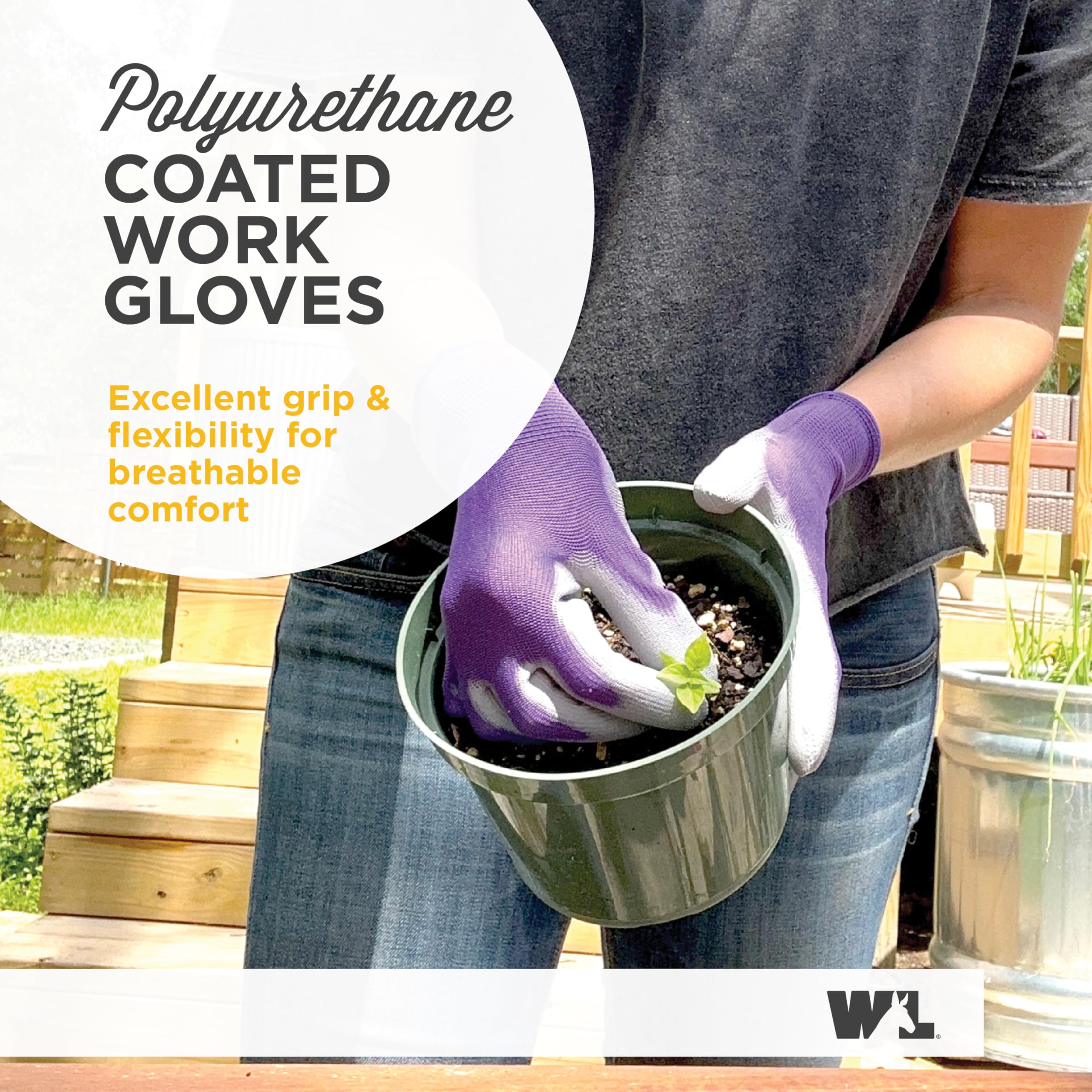 Wells Lamont Gardening Gloves for Women – Breathable Polyester, Seamless Fit – PU-Coated Palm for Grip & Durability