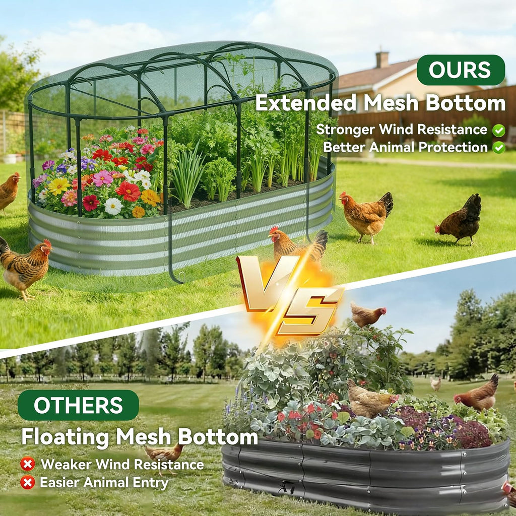 Lineware Raised Garden Bed with Sprinkler Timer and Self-Watering System, 6x3x1 ft Elevated Planter Boxes Outdoor with Mesh Cover, Galvanized Raised Beds for,Vegetables,Flowers, Backyard, Patio