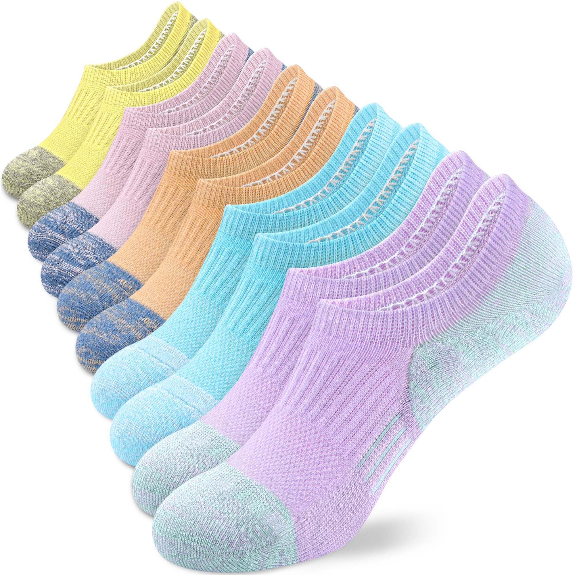Amutost Womens No Show Socks Anti-Slip Cushioned Breathable 5-10Pairs | Silicone heel grips, Arch compression band, Elastic cuffs, Moisture wicking, Size 6-8/7-9/9-11, Reduces blisters