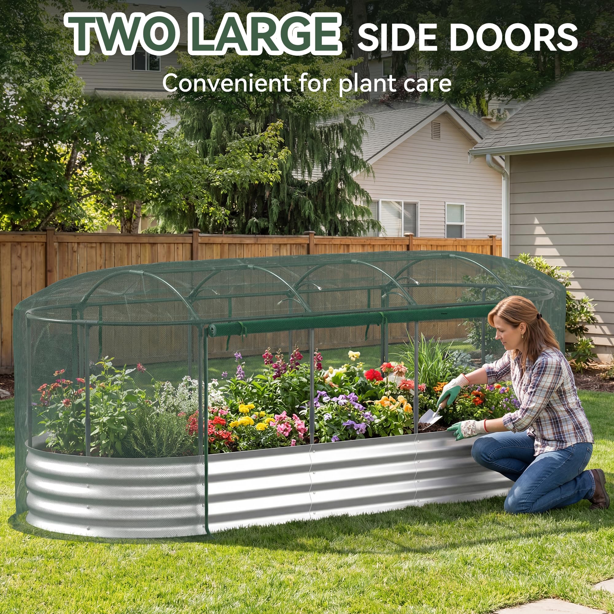 Lineware Raised Garden Bed with Sprinkler Timer and Self-Watering System, 6x3x1 ft Elevated Planter Boxes Outdoor with Mesh Cover, Galvanized Raised Beds for,Vegetables,Flowers, Backyard, Patio