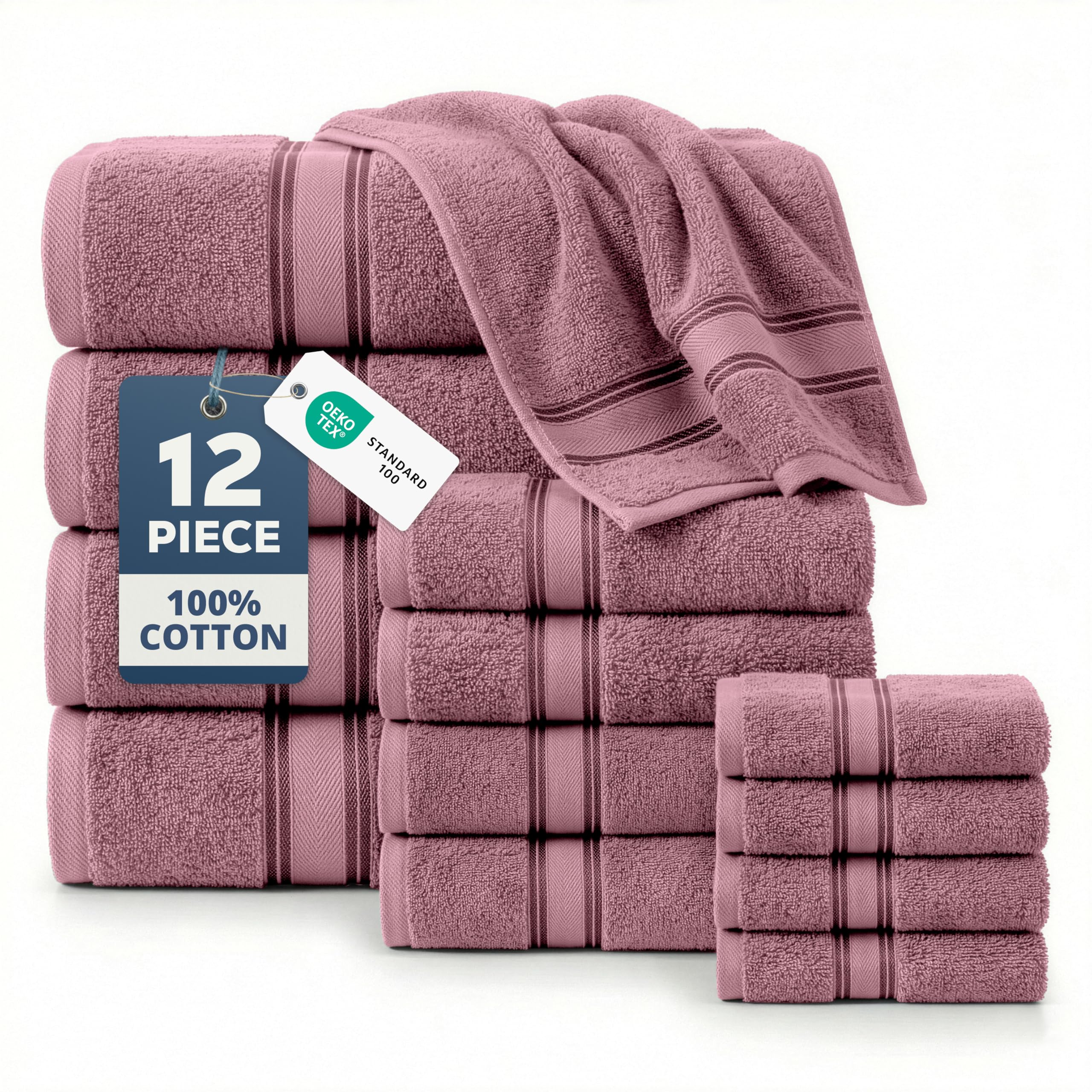 LANE LINEN Bathroom Towels Set of 18 – Zero Twist, 100% Mercerized Cotton Towel, 6 Bath, 6 Handtowel & 6 Washcloths, Luxury Hotel Design, Perfect for Salon & Guests, Machine Washable – Cerulean Blue