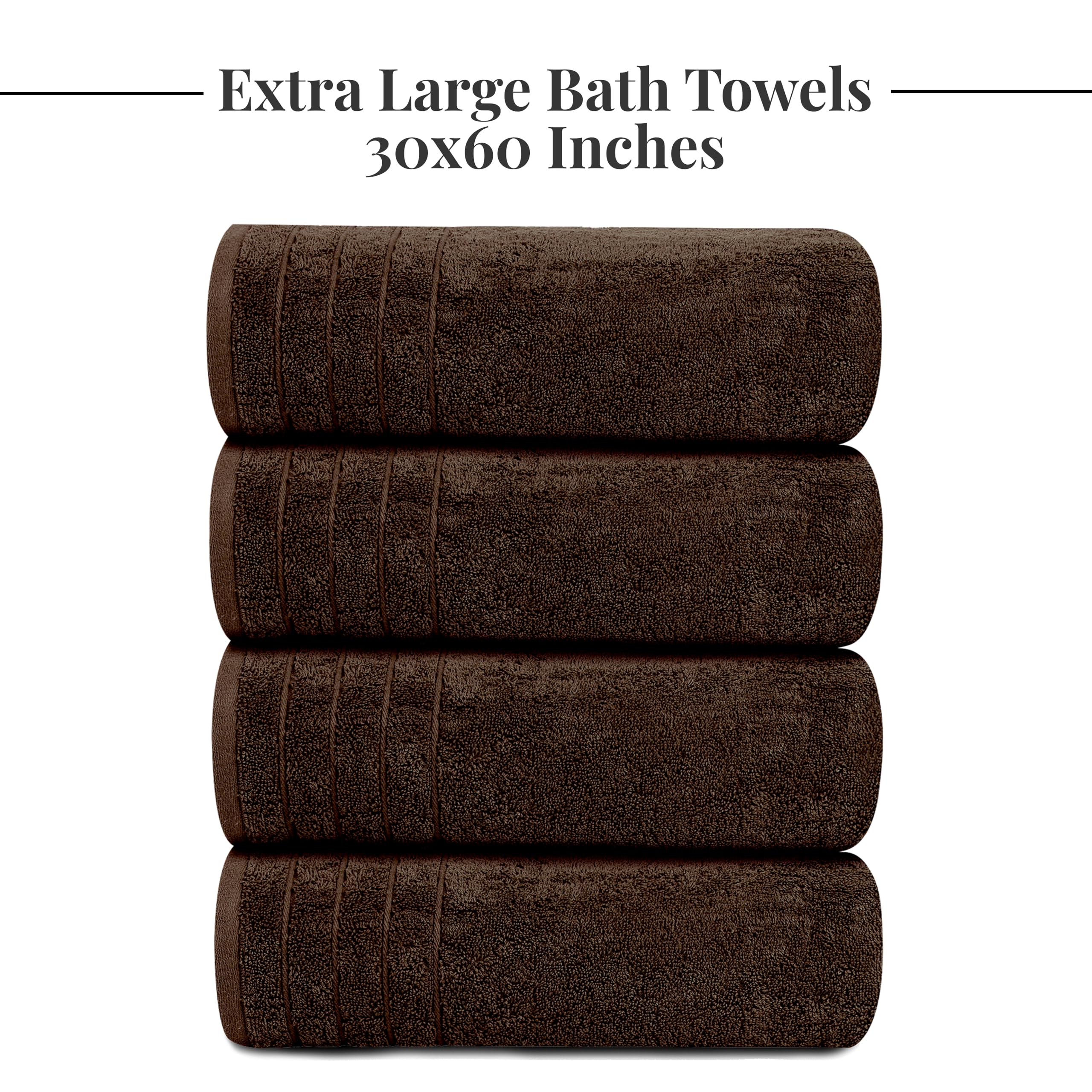 Tens Towels Pack of 4 Extra Large Bath Towels 30 x 60 Inches, 100% Cotton, Larger & Lighter Weight, Quicker to Dry, Super Soft and Absorbent, Perfect for Bathroom, Black
