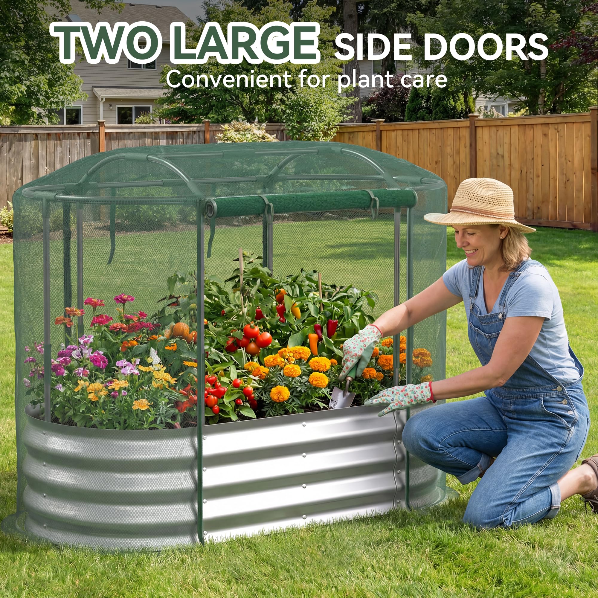 Lineware Raised Garden Bed with Sprinkler Timer and Self-Watering System, 6x3x1 ft Elevated Planter Boxes Outdoor with Mesh Cover, Galvanized Raised Beds for,Vegetables,Flowers, Backyard, Patio