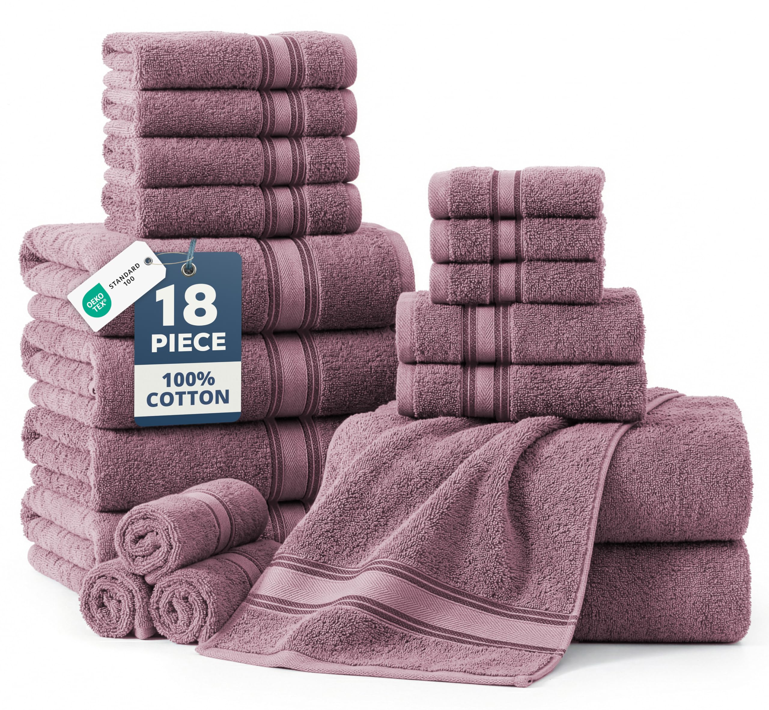 LANE LINEN Bathroom Towels Set of 18 – Zero Twist, 100% Mercerized Cotton Towel, 6 Bath, 6 Handtowel & 6 Washcloths, Luxury Hotel Design, Perfect for Salon & Guests, Machine Washable – Cerulean Blue