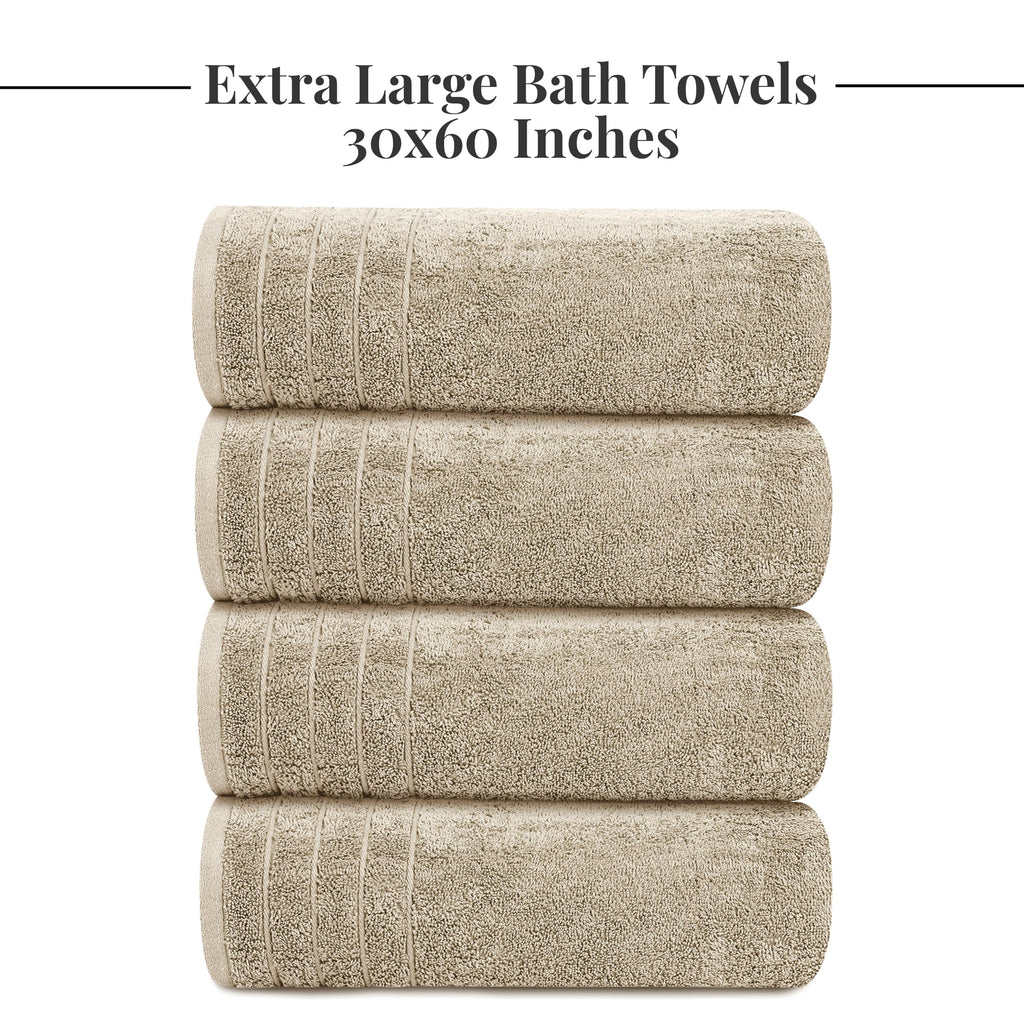 Tens Towels Pack of 4 Extra Large Bath Towels 30 x 60 Inches, 100% Cotton, Larger & Lighter Weight, Quicker to Dry, Super Soft and Absorbent, Perfect for Bathroom, Black