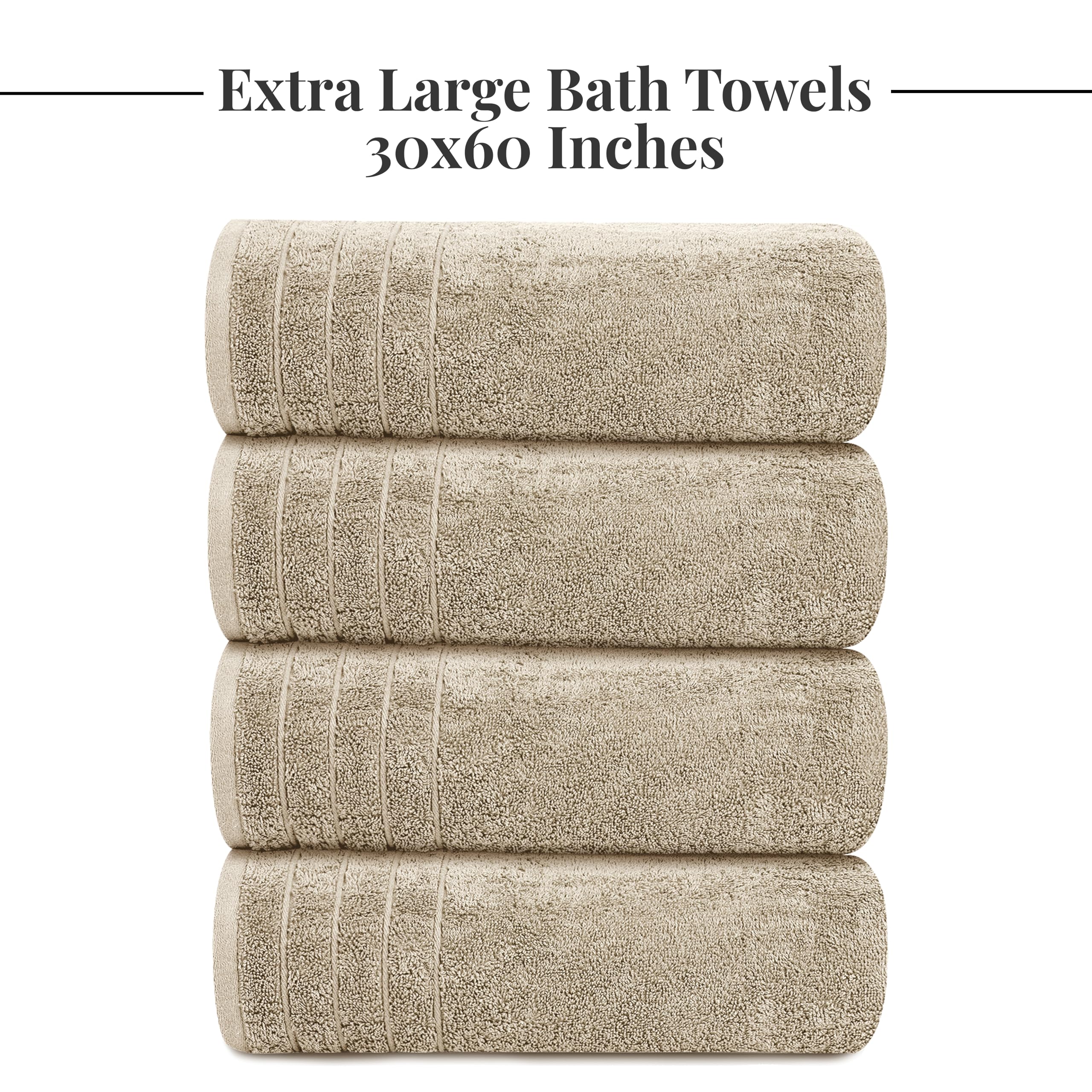Tens Towels Pack of 4 Extra Large Bath Towels 30 x 60 Inches, 100% Cotton, Larger & Lighter Weight, Quicker to Dry, Super Soft and Absorbent, Perfect for Bathroom, Black