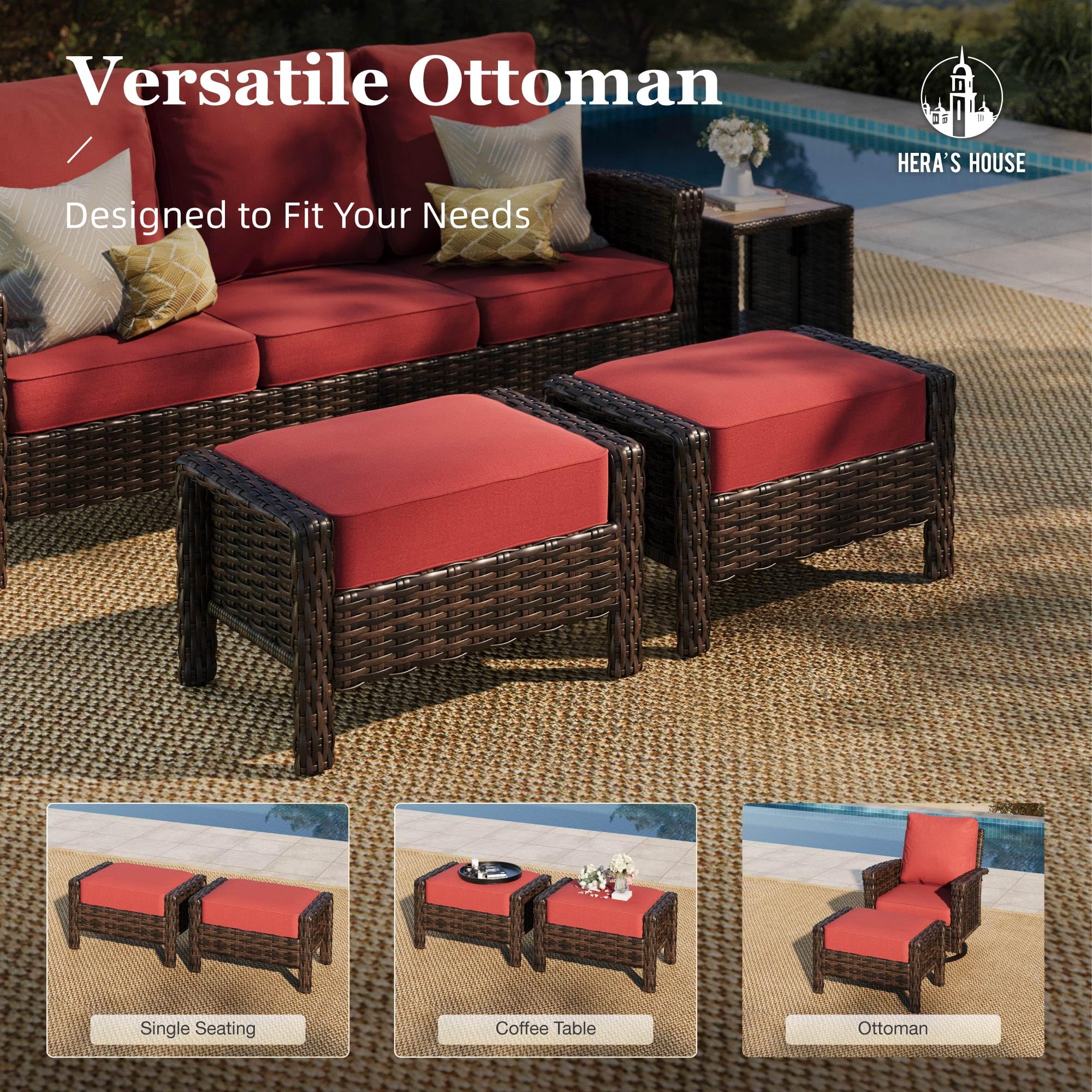 HERA'S HOUSE Patio Furniture Set, High Back Swivel Outdoor Chair with 5.5" Thick Cushions, Oversized Deep Seating Wicker Conversation Set for Lawn Backyard Deck, Navy Blue