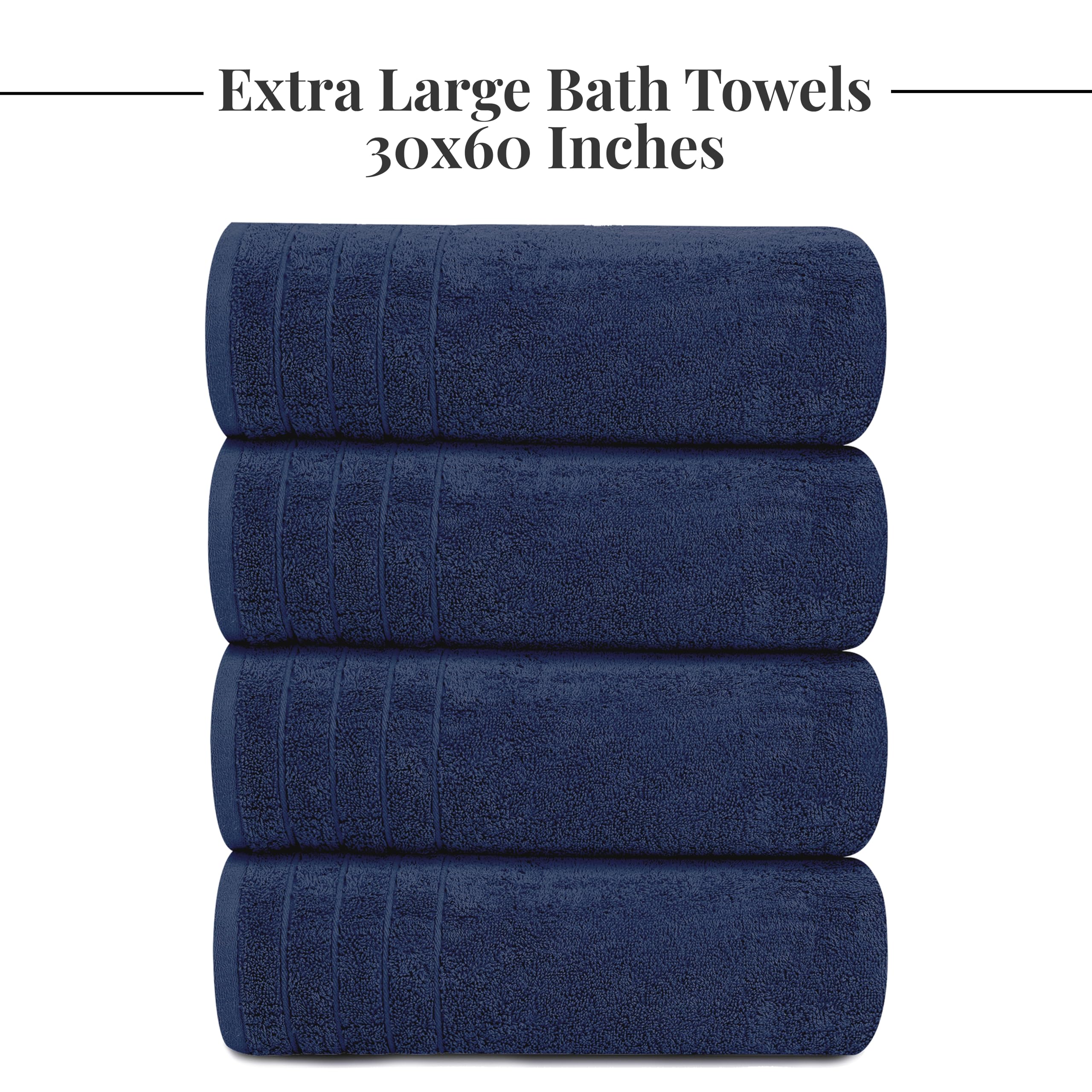 Tens Towels Pack of 4 Extra Large Bath Towels 30 x 60 Inches, 100% Cotton, Larger & Lighter Weight, Quicker to Dry, Super Soft and Absorbent, Perfect for Bathroom, Black