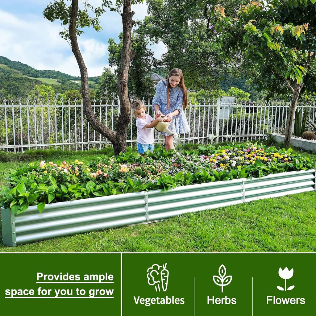 Land Guard 3 Pack 8×4×1ft Galvanized Metal Raised Garden Bed, Metal Planter Kit Box Outdoor for Deep-Rooted Vegetables, Flowers, Green and Herbs, Silver