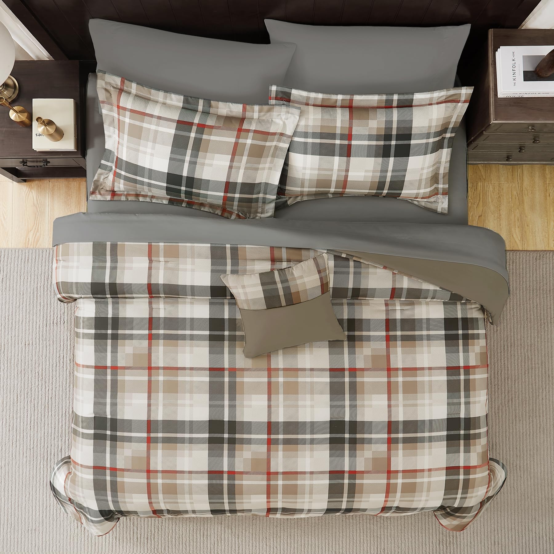 MaiRêve Plaid Twin XL Comforter Set Navy Blue 5 Pieces Dorm Bed in a Bag | Rustic Farmhouse Bedding Sets for Boys Teen with Sheets, Pillowcase & Sham