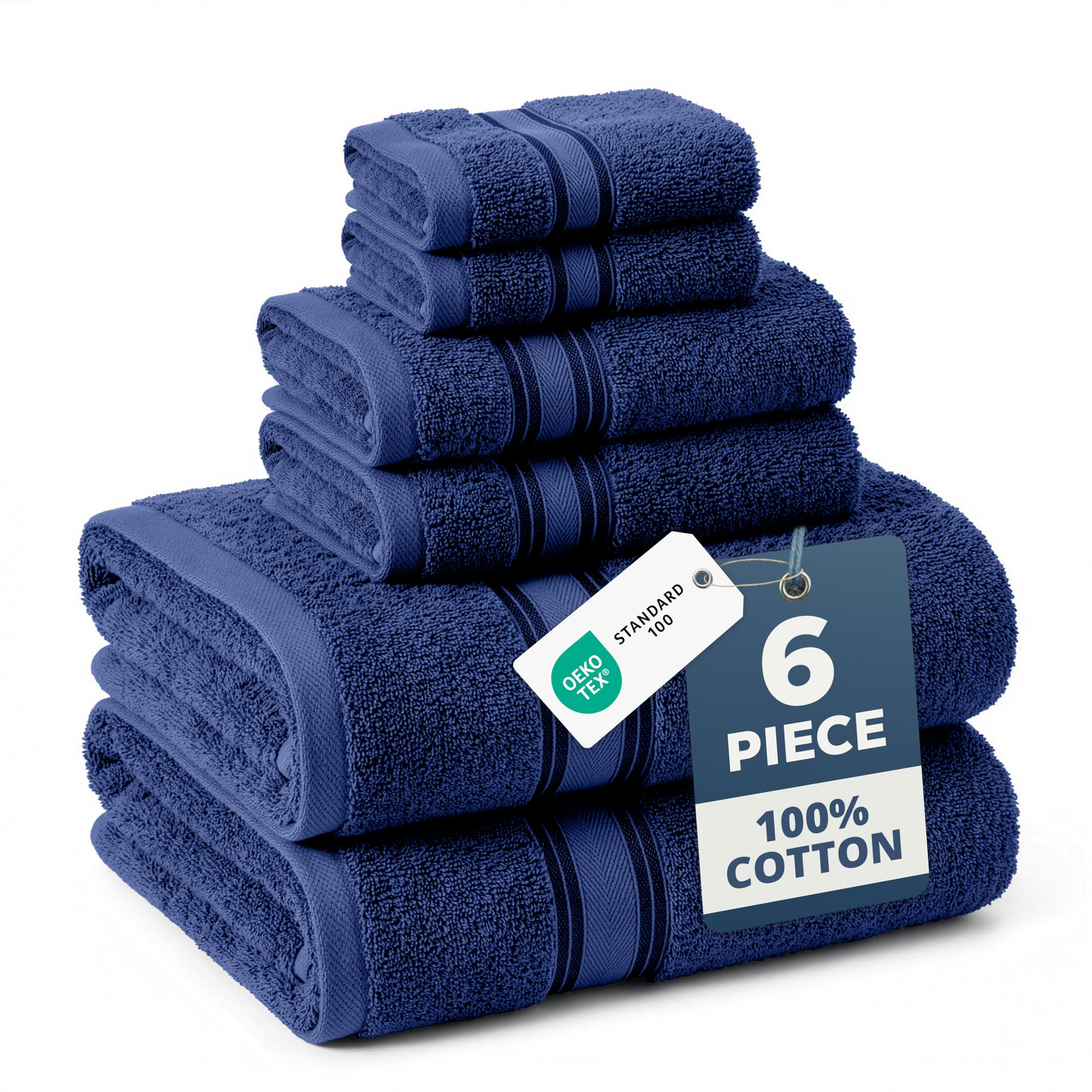 LANE LINEN Bathroom Towels Set of 18 – Zero Twist, 100% Mercerized Cotton Towel, 6 Bath, 6 Handtowel & 6 Washcloths, Luxury Hotel Design, Perfect for Salon & Guests, Machine Washable – Cerulean Blue
