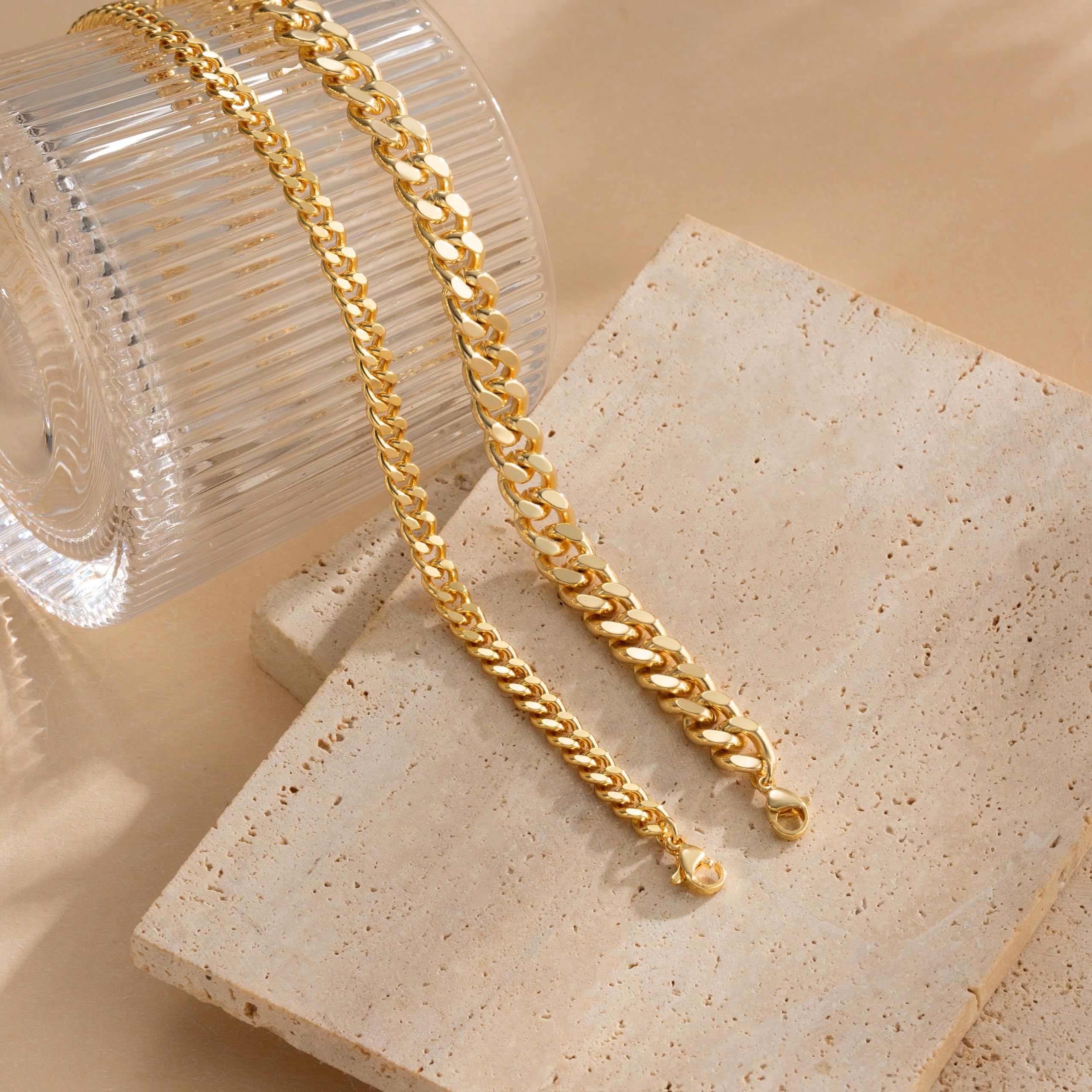 Gold Ankle Bracelets for Women Waterproof - Dainty Gold Anklets Trendy Layered 14K Gold/Silver Plated Stackable Chunky Cuban Link Chian Anklet Bracelet Set for Women Non Tarnish Beach Jewelry Gift