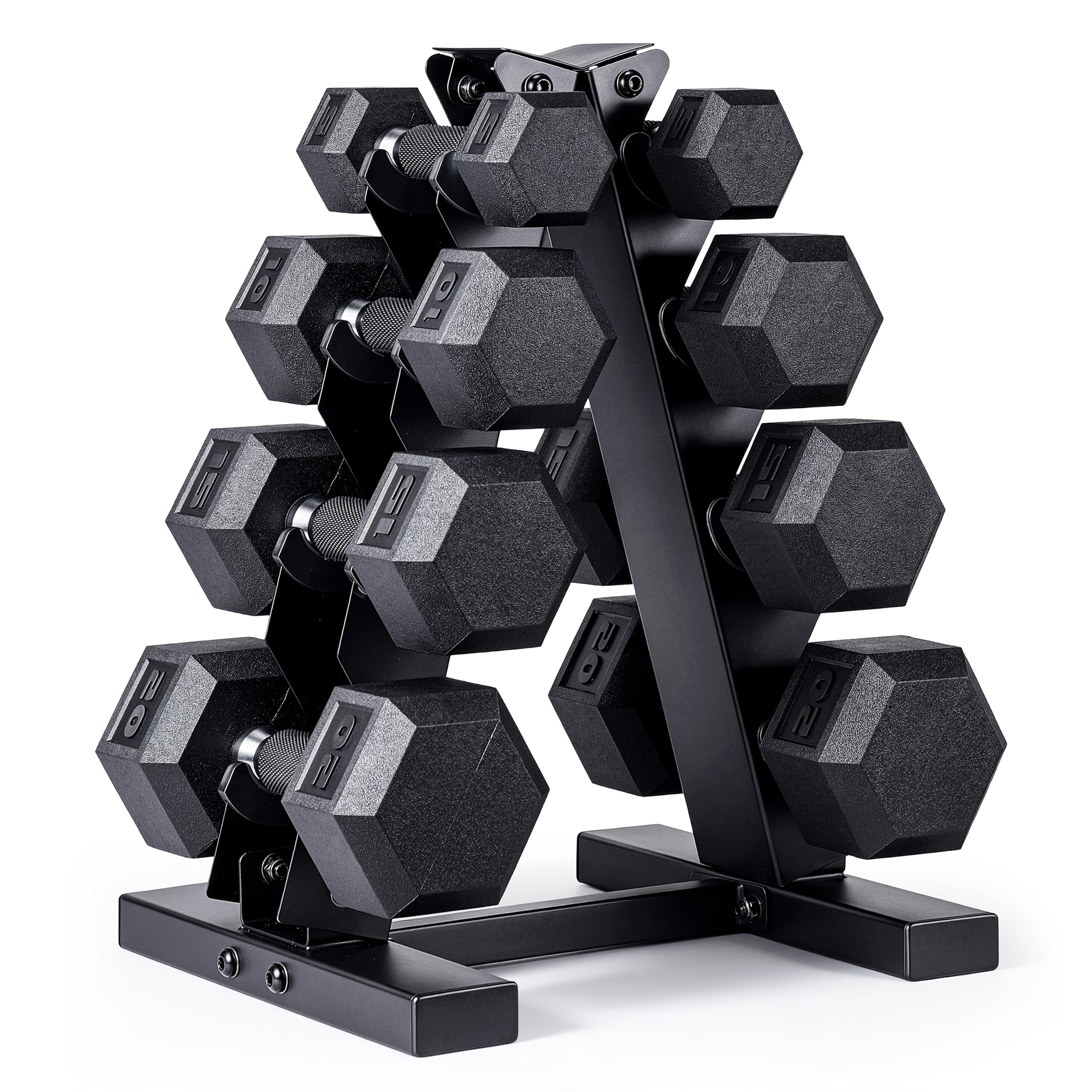 CAP Rubber Coated Hex Dumbbell Set with Storage Rack | 100–210 lb Options, Space-Saving Vertical Compact Storage for Home Gym Strength Training