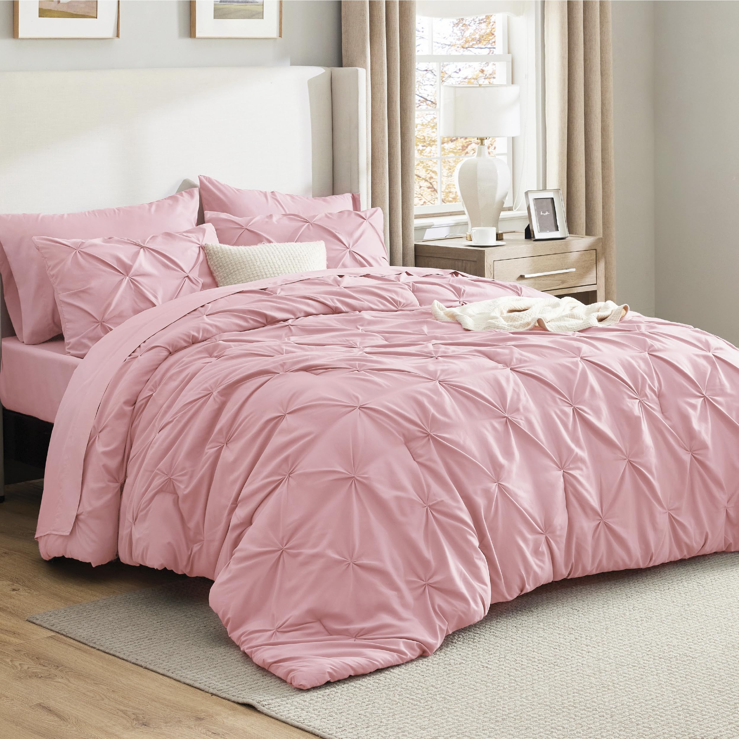 Bedsure Twin XL Comforter Set Pink - Dorm Room Essentials for Girls, Extra Long Twin XL Bedding Set with Sheets, All Season Down Alternative Comforter with Sheets, Pillowcase & Sham
