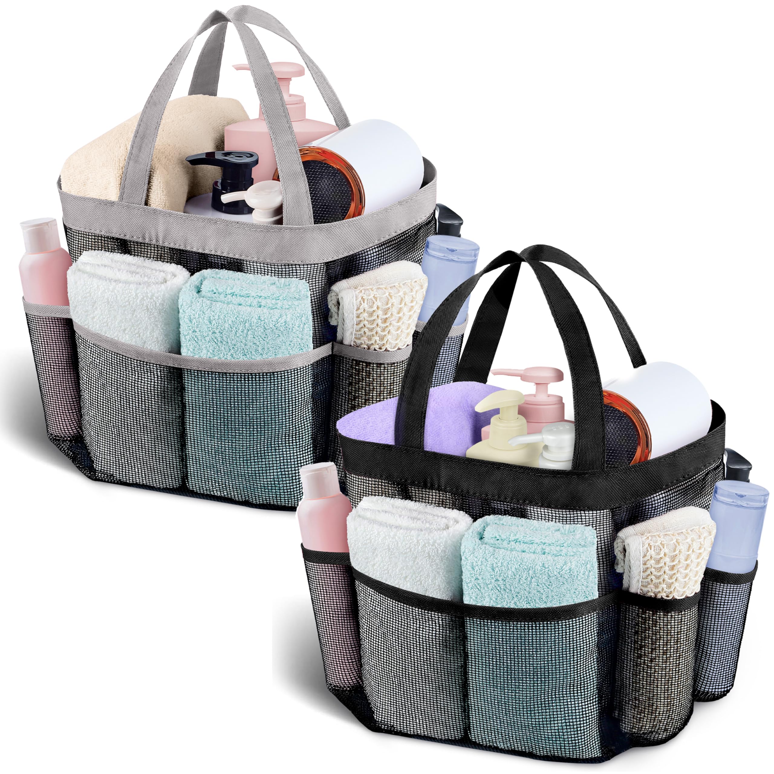 Attmu Mesh Shower Caddy Portable for College Dorm Room Camping Essentials, Shower Caddy Dorm with 9-Pockets, Large Capacity Hanging Basket Bathroom Bag for Toiletry, Swimming, Gym, Camp, Beach