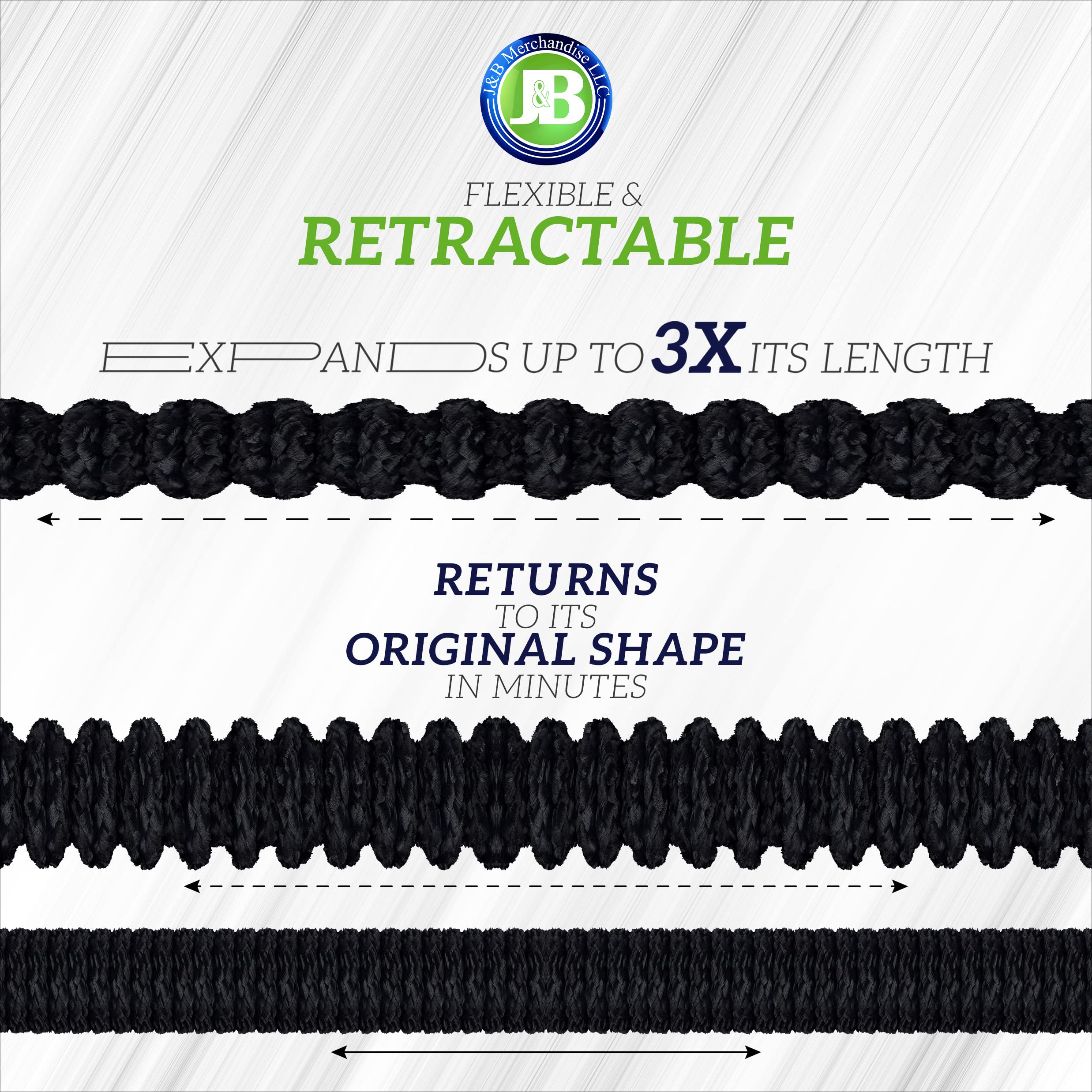 J&B XpandaHose 75ft Expandable Garden Hose, Lightweight, Brass Connectors | Ultra Strong 3750D fabric, 4-layer latex core, expands 3X, kink & leak-resistant, 10-pattern nozzle, storage bag