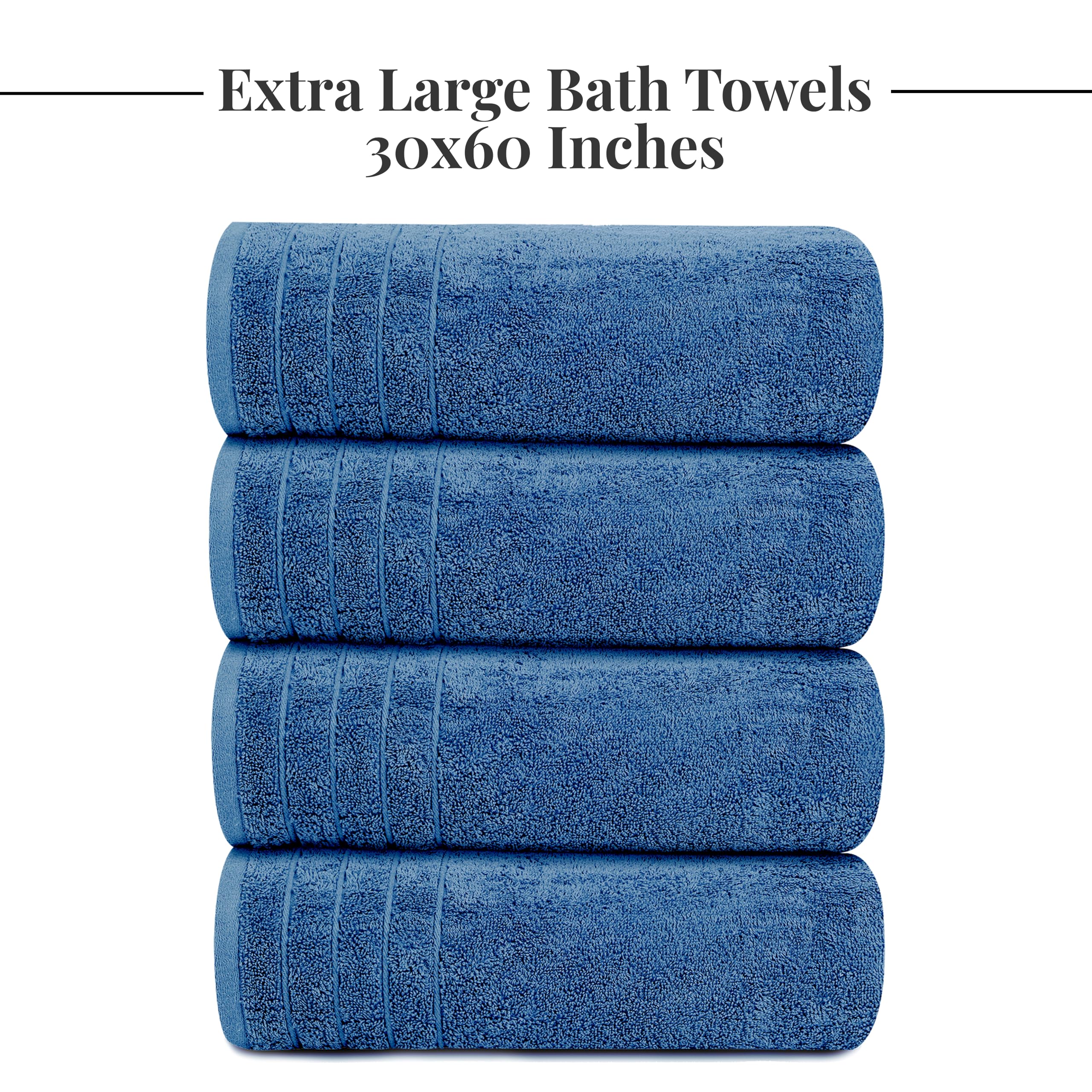 Tens Towels Pack of 4 Extra Large Bath Towels 30 x 60 Inches, 100% Cotton, Larger & Lighter Weight, Quicker to Dry, Super Soft and Absorbent, Perfect for Bathroom, Black