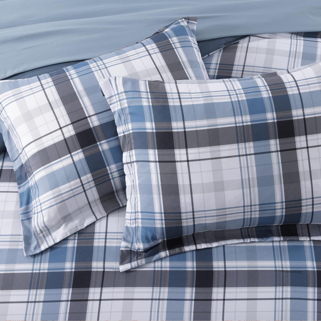 MaiRêve Plaid Twin XL Comforter Set Navy Blue 5 Pieces Dorm Bed in a Bag | Rustic Farmhouse Bedding Sets for Boys Teen with Sheets, Pillowcase & Sham
