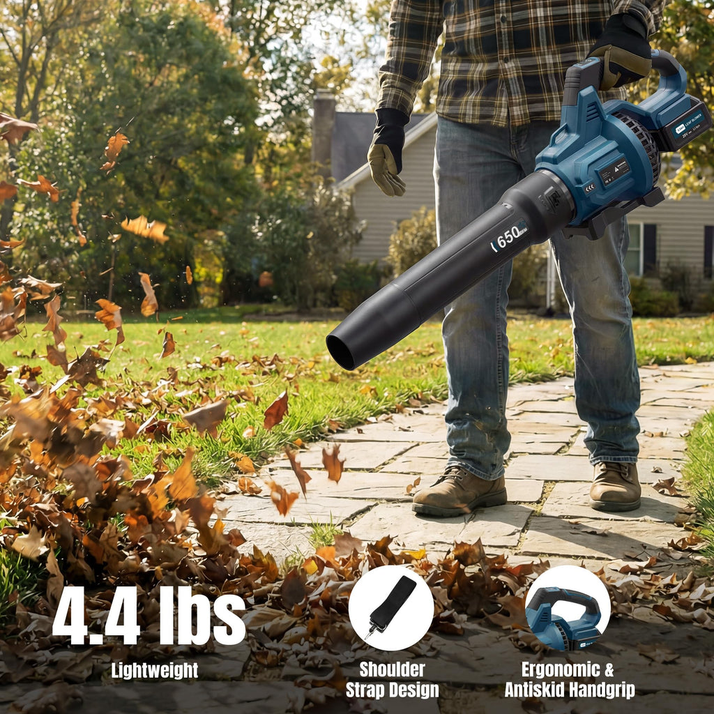 LOSART Leaf Blower Cordless, 650CFM & 3 Speed Levels, 1200W Electric Cordless Leaf Blower with 2 x 5.0Ah Batteries & Fast Charger, Blowers for Lawn Care, Yard, Blowing Leaves, Dust, Snow