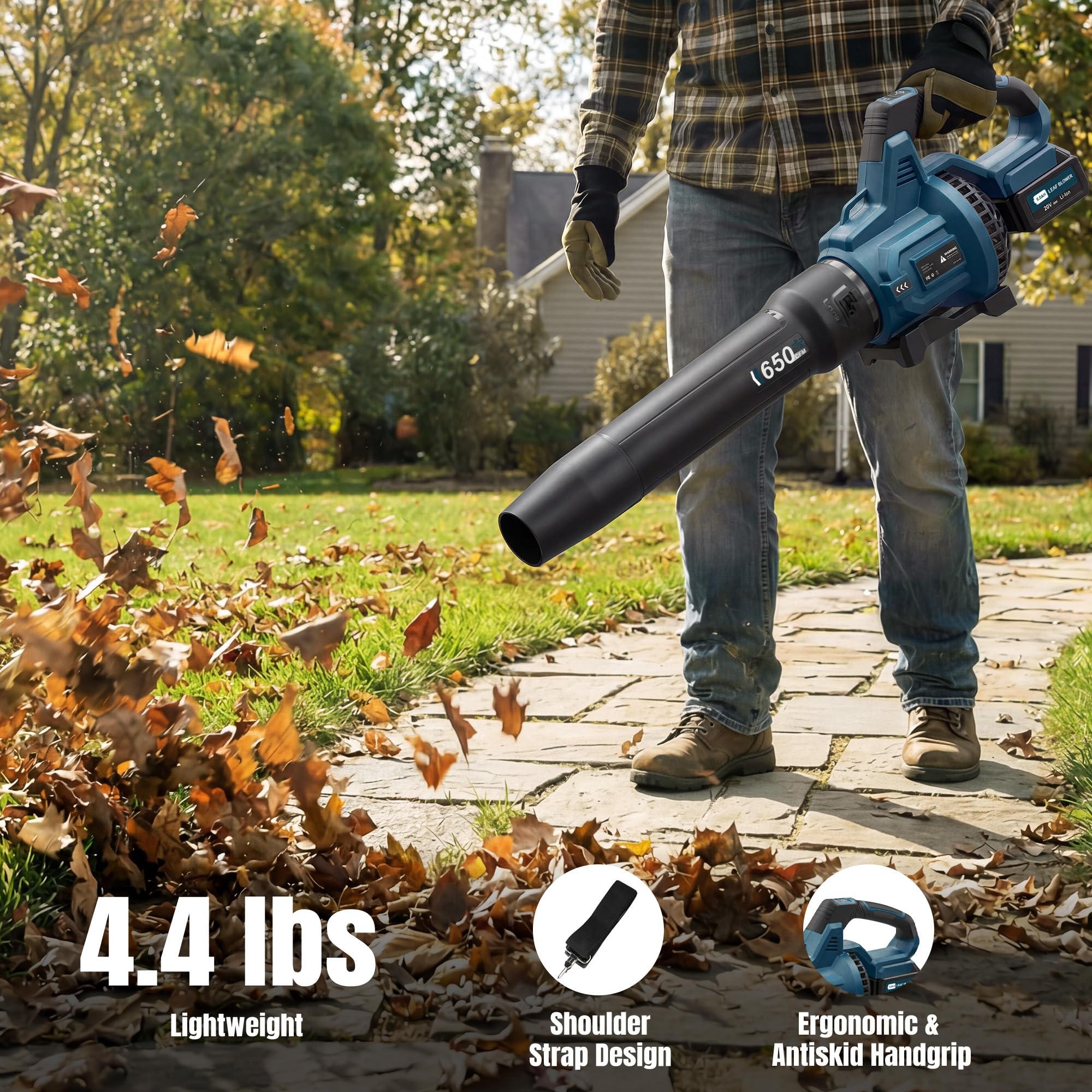 LOSART Leaf Blower Cordless, 650CFM & 3 Speed Levels, 1200W Electric Cordless Leaf Blower with 2 x 5.0Ah Batteries & Fast Charger, Blowers for Lawn Care, Yard, Blowing Leaves, Dust, Snow