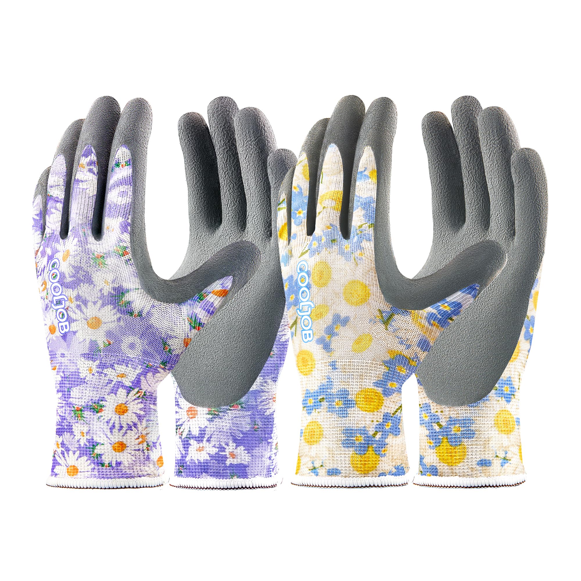 COOLJOB 2 Pairs Gardening Gloves for Women Ladies, Breathable Rubber Coated for Yard Garden, Outdoor Indoor Protective Work with Grip, Medium Size, Red & Green | Red & Blue, Textured Latex Palm, Breathable Polyester Liner, Flexible Fit, Machine Washable,