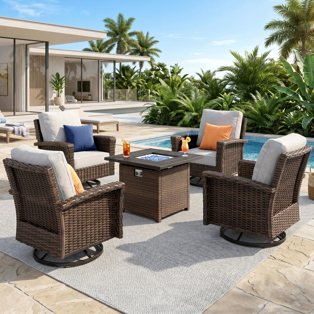 HERA'S HOUSE Patio Furniture Set, High Back Swivel Outdoor Chair with 5.5" Thick Cushions, Oversized Deep Seating Wicker Conversation Set for Lawn Backyard Deck, Navy Blue