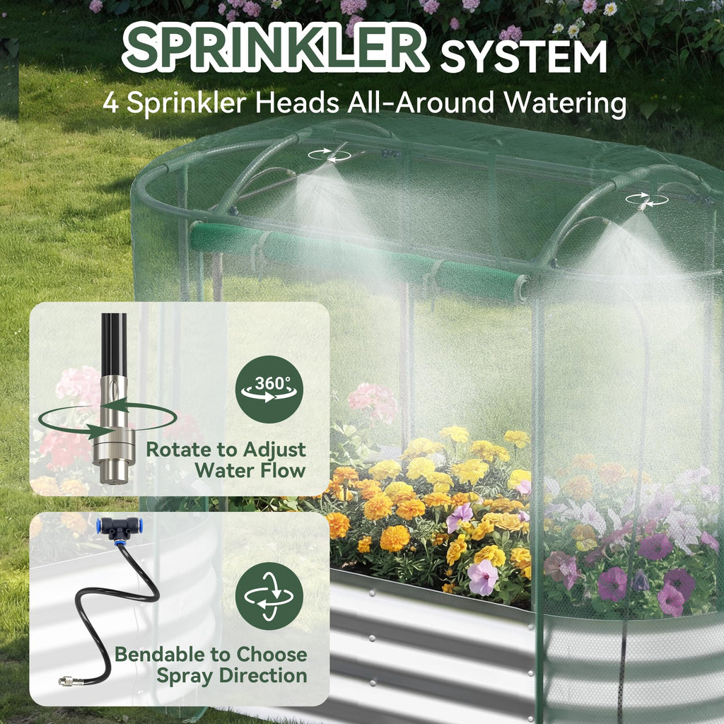 Lineware Raised Garden Bed with Sprinkler Timer and Self-Watering System, 6x3x1 ft Elevated Planter Boxes Outdoor with Mesh Cover, Galvanized Raised Beds for,Vegetables,Flowers, Backyard, Patio