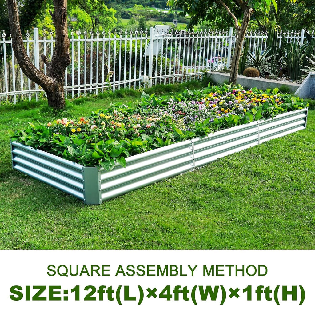 Land Guard 3 Pack 8×4×1ft Galvanized Metal Raised Garden Bed, Metal Planter Kit Box Outdoor for Deep-Rooted Vegetables, Flowers, Green and Herbs, Silver