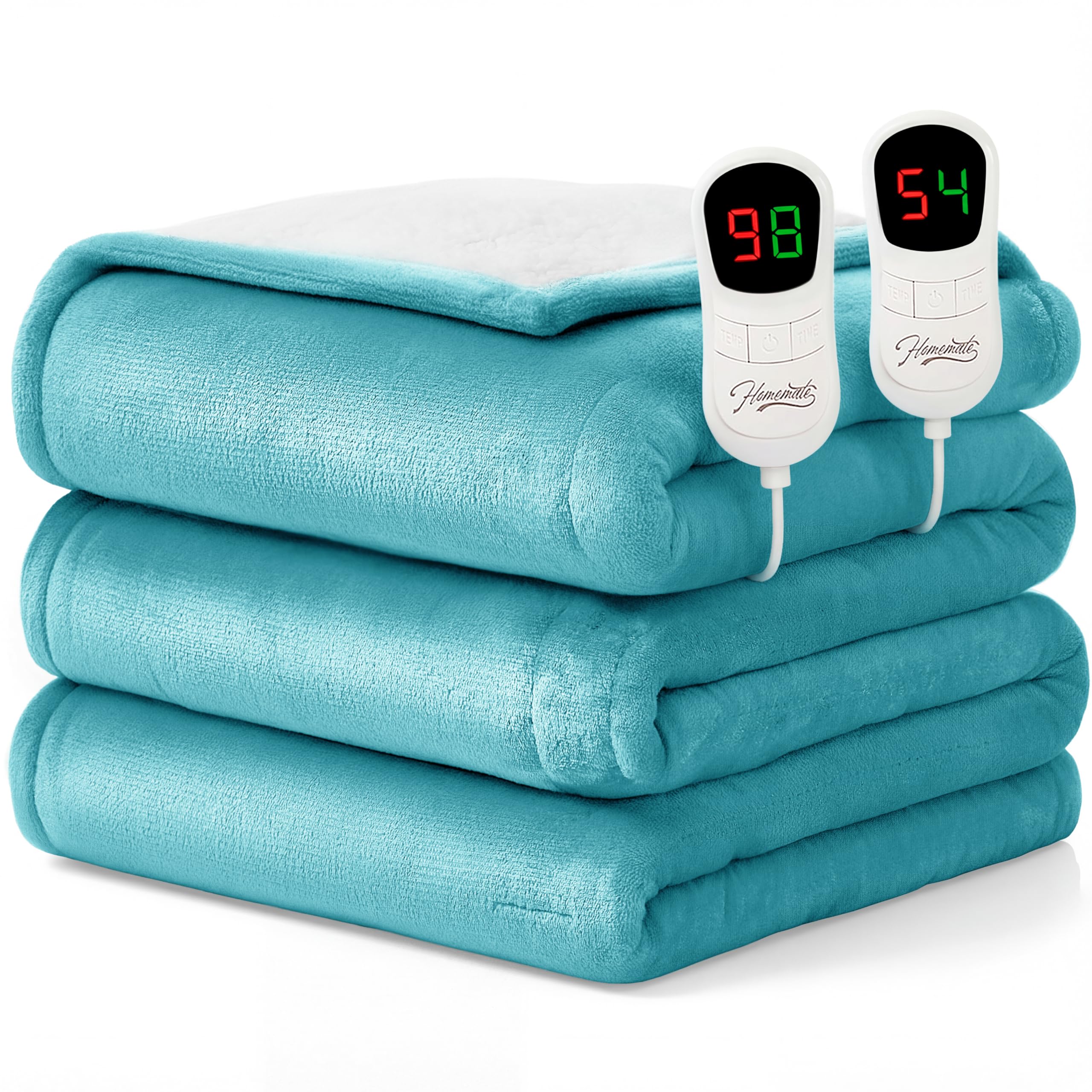 Homemate Heated Blanket Electric Throw - 50"x60" Heating Blanket Throw 1/2/4/6/8 Hours Auto-Off 10 Heat Level Over-Heat Protection Flannel Sherpa ETL Certification