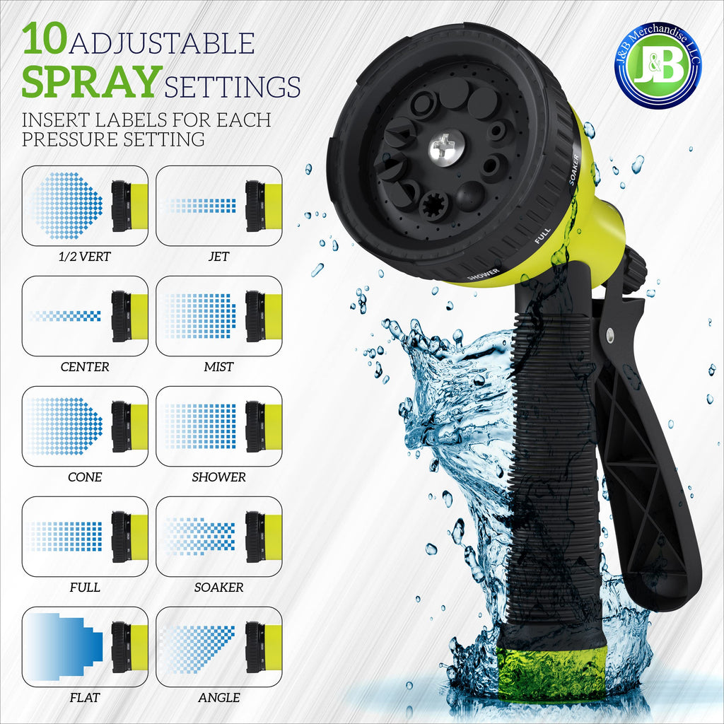 J&B XpandaHose 75ft Expandable Garden Hose, Lightweight, Brass Connectors | Ultra Strong 3750D fabric, 4-layer latex core, expands 3X, kink & leak-resistant, 10-pattern nozzle, storage bag