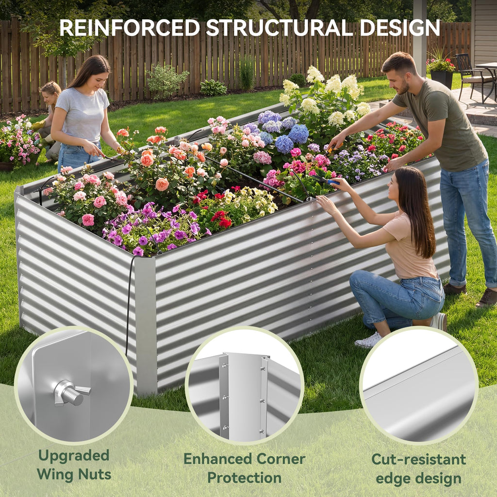 Lineware Raised Garden Bed with Sprinkler Timer and Self-Watering System, 6x3x1 ft Elevated Planter Boxes Outdoor with Mesh Cover, Galvanized Raised Beds for,Vegetables,Flowers, Backyard, Patio