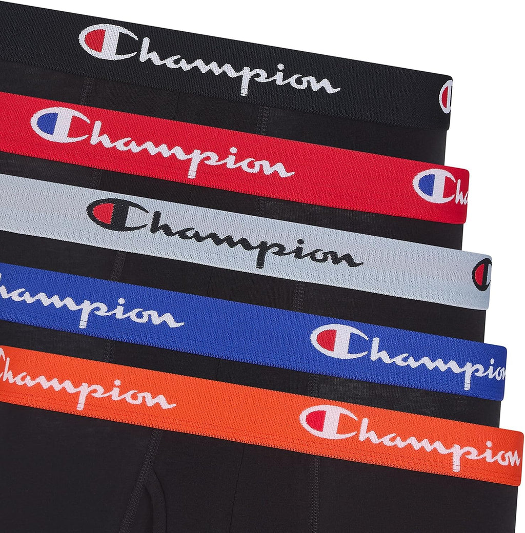 Champion Men's Everyday Cotton Stretch 5 Pack Boxer Briefs, Total Support Pouch, Moisture-Wicking, No Ride-up Fit