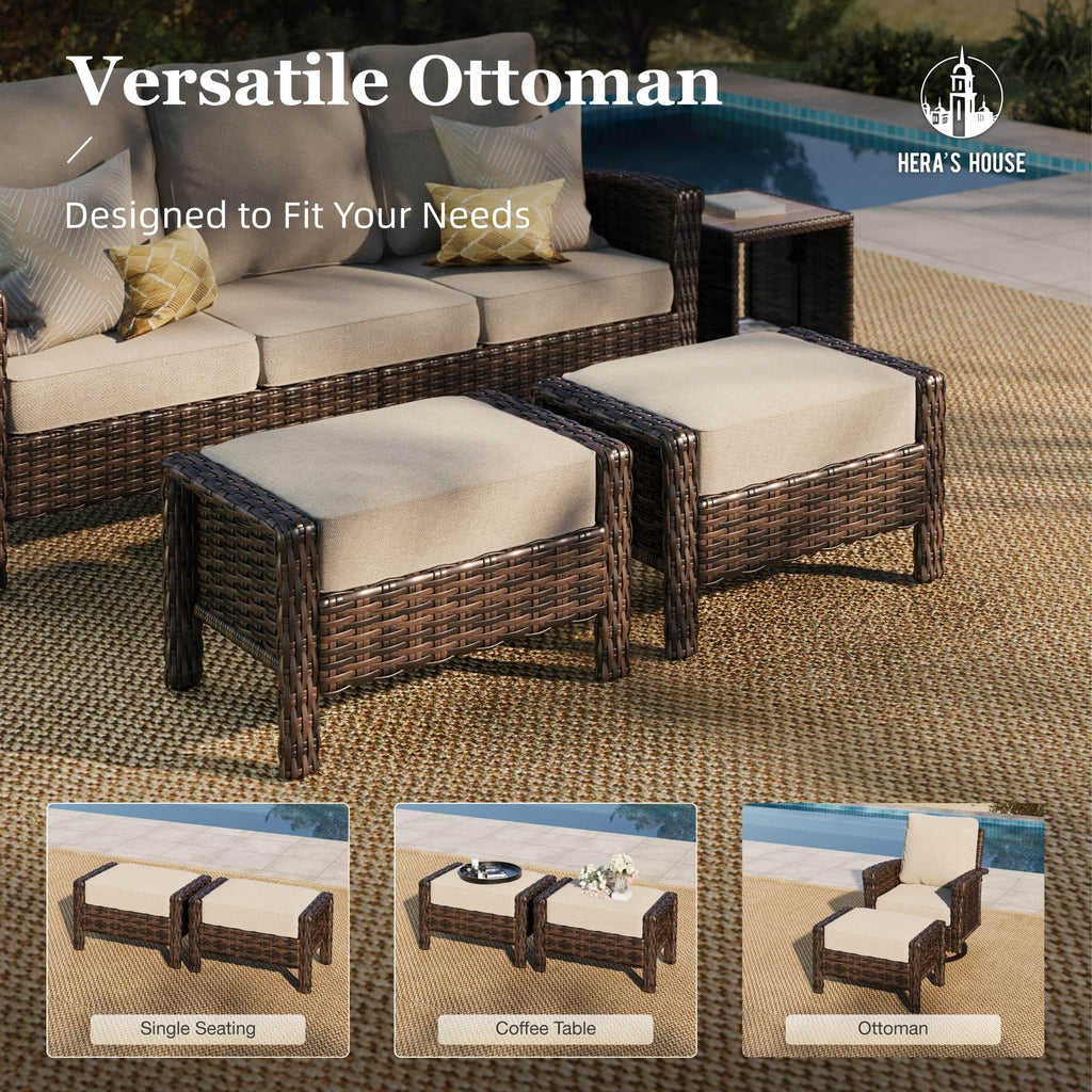 HERA'S HOUSE Patio Furniture Set, High Back Swivel Outdoor Chair with 5.5" Thick Cushions, Oversized Deep Seating Wicker Conversation Set for Lawn Backyard Deck, Navy Blue