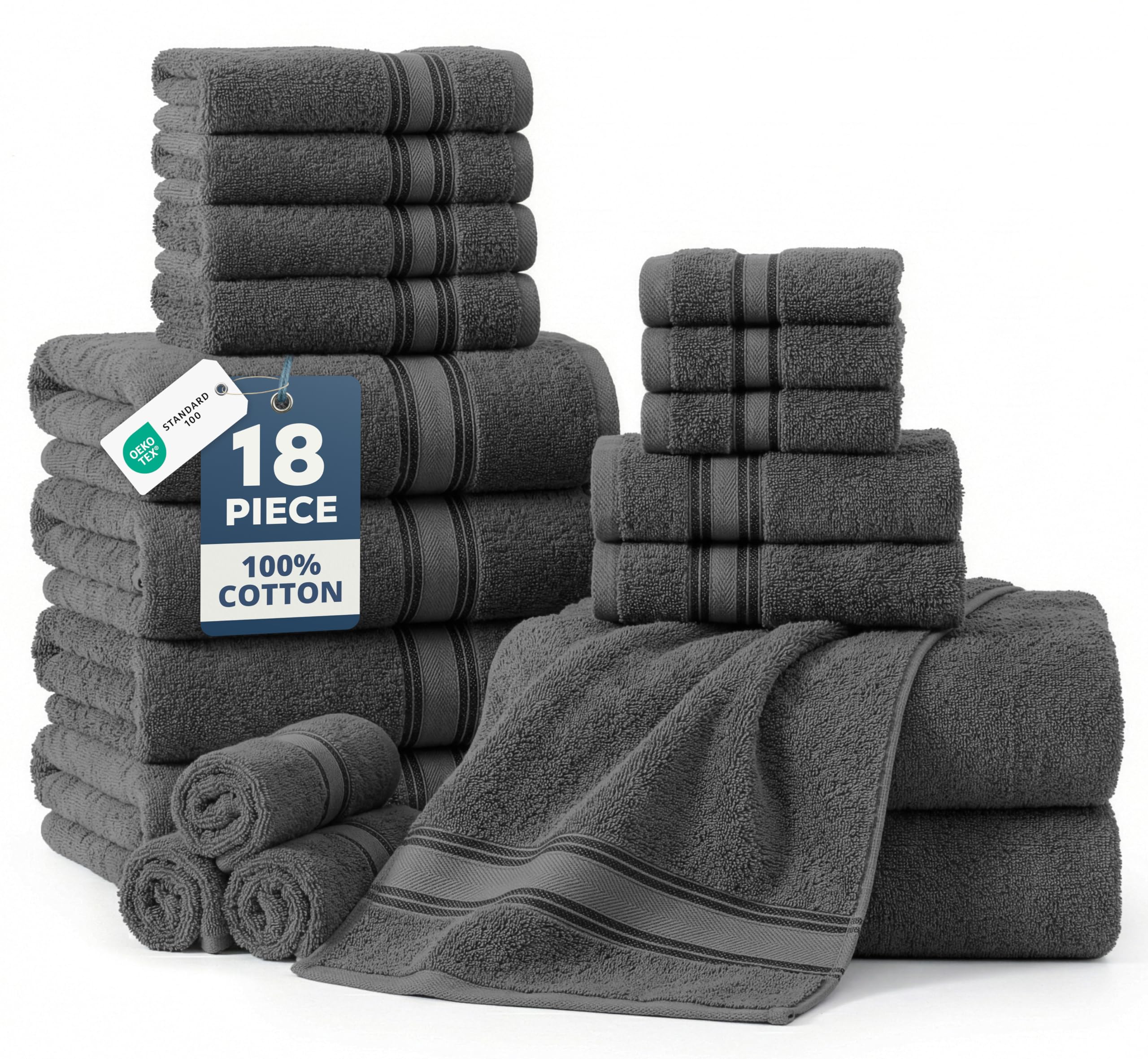 LANE LINEN Bathroom Towels Set of 18 – Zero Twist, 100% Mercerized Cotton Towel, 6 Bath, 6 Handtowel & 6 Washcloths, Luxury Hotel Design, Perfect for Salon & Guests, Machine Washable – Cerulean Blue