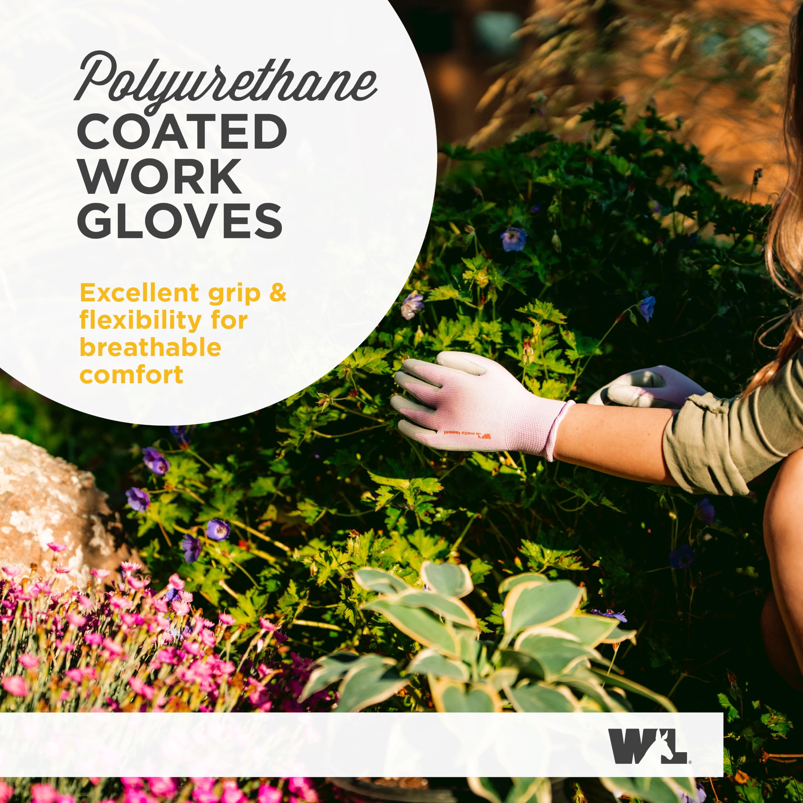 Wells Lamont Gardening Gloves for Women – Breathable Polyester, Seamless Fit – PU-Coated Palm for Grip & Durability