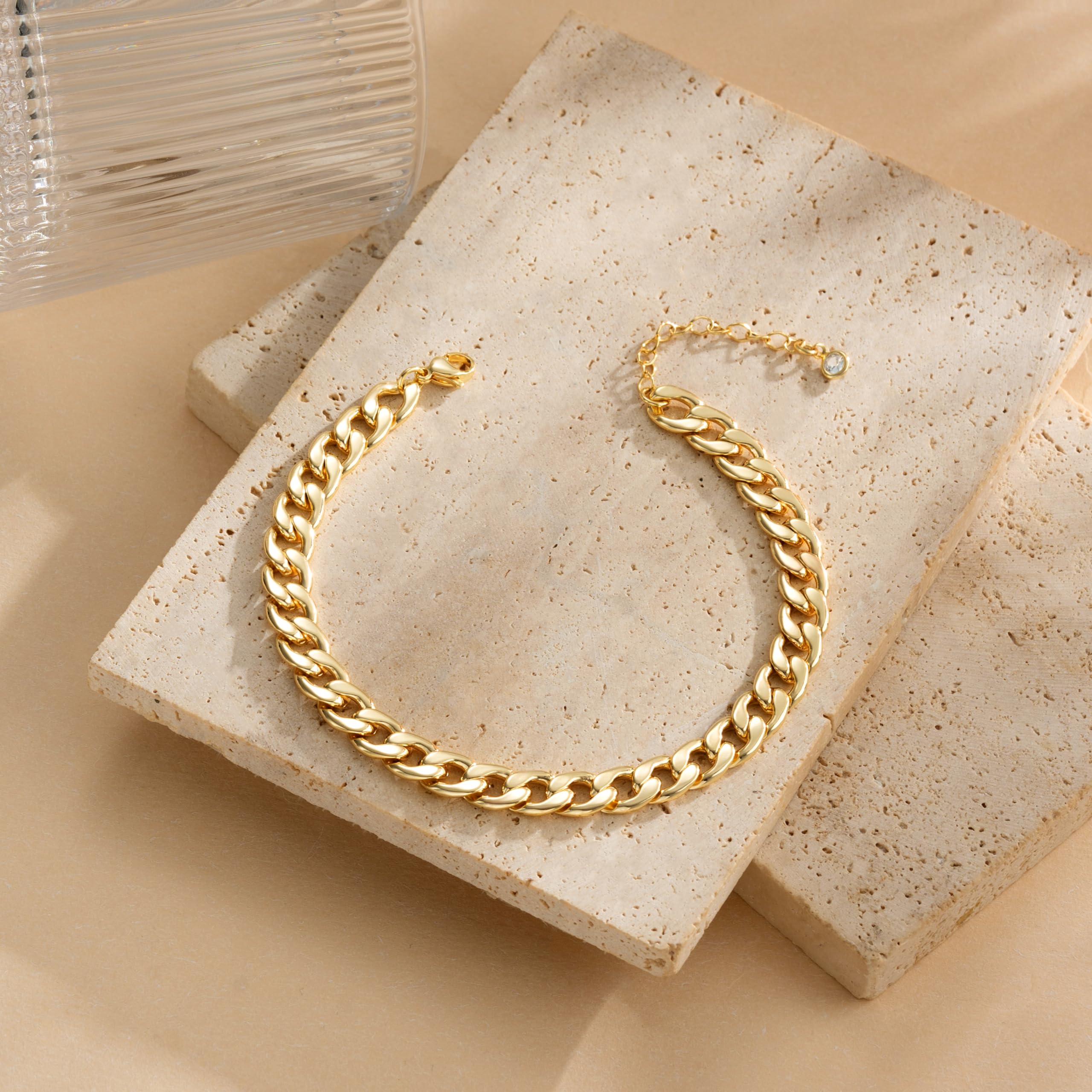 Gold Ankle Bracelets for Women Waterproof - Dainty Gold Anklets Trendy Layered 14K Gold/Silver Plated Stackable Chunky Cuban Link Chian Anklet Bracelet Set for Women Non Tarnish Beach Jewelry Gift