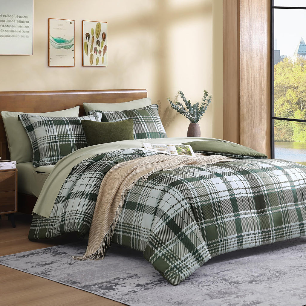 MaiRêve Plaid Twin XL Comforter Set Navy Blue 5 Pieces Dorm Bed in a Bag | Rustic Farmhouse Bedding Sets for Boys Teen with Sheets, Pillowcase & Sham