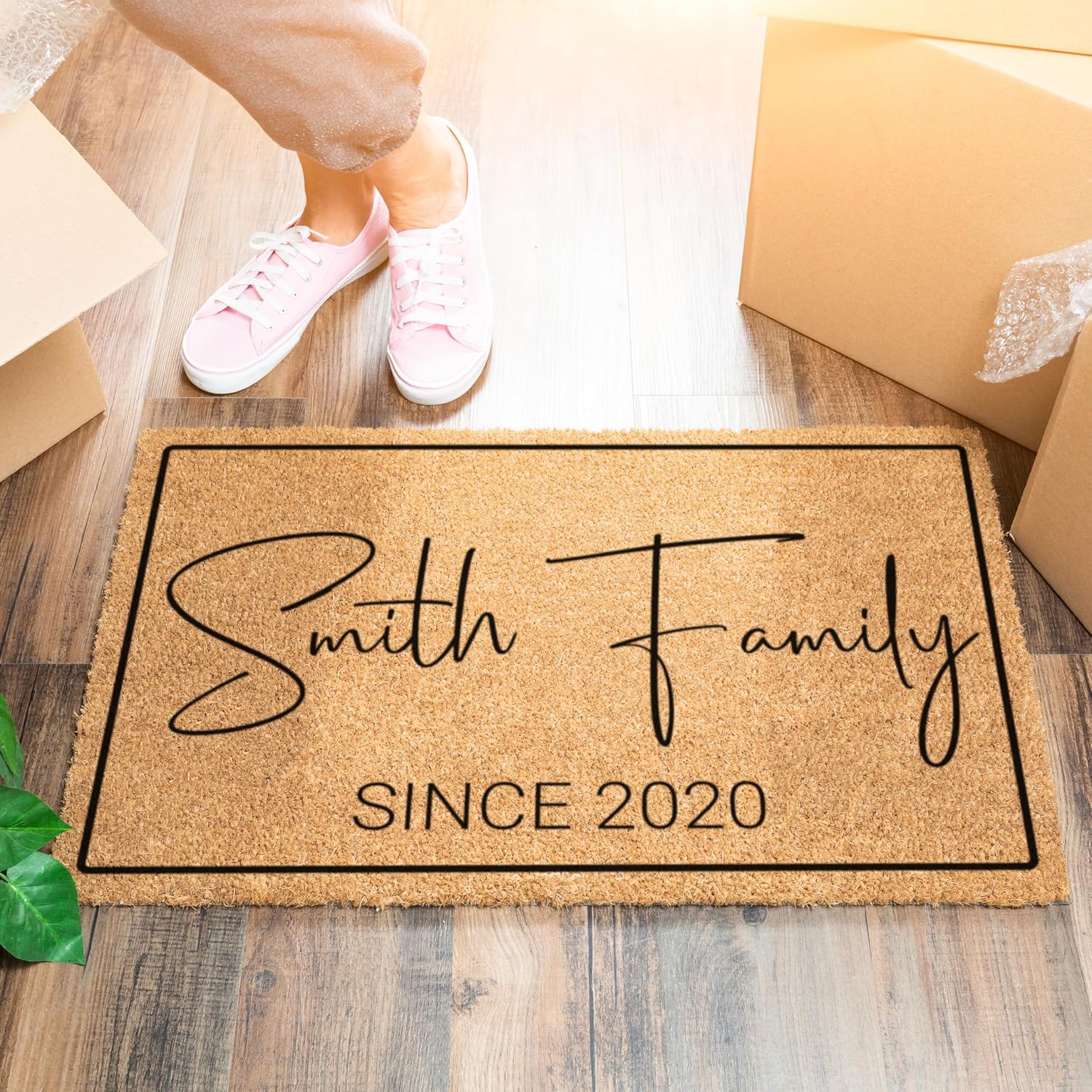 Personalized Doormat with Family Name & 6 Designs, 18" x 30" - Durable Coir Fiber with Anti-Slip Backing, Outdoor-Indoor Use