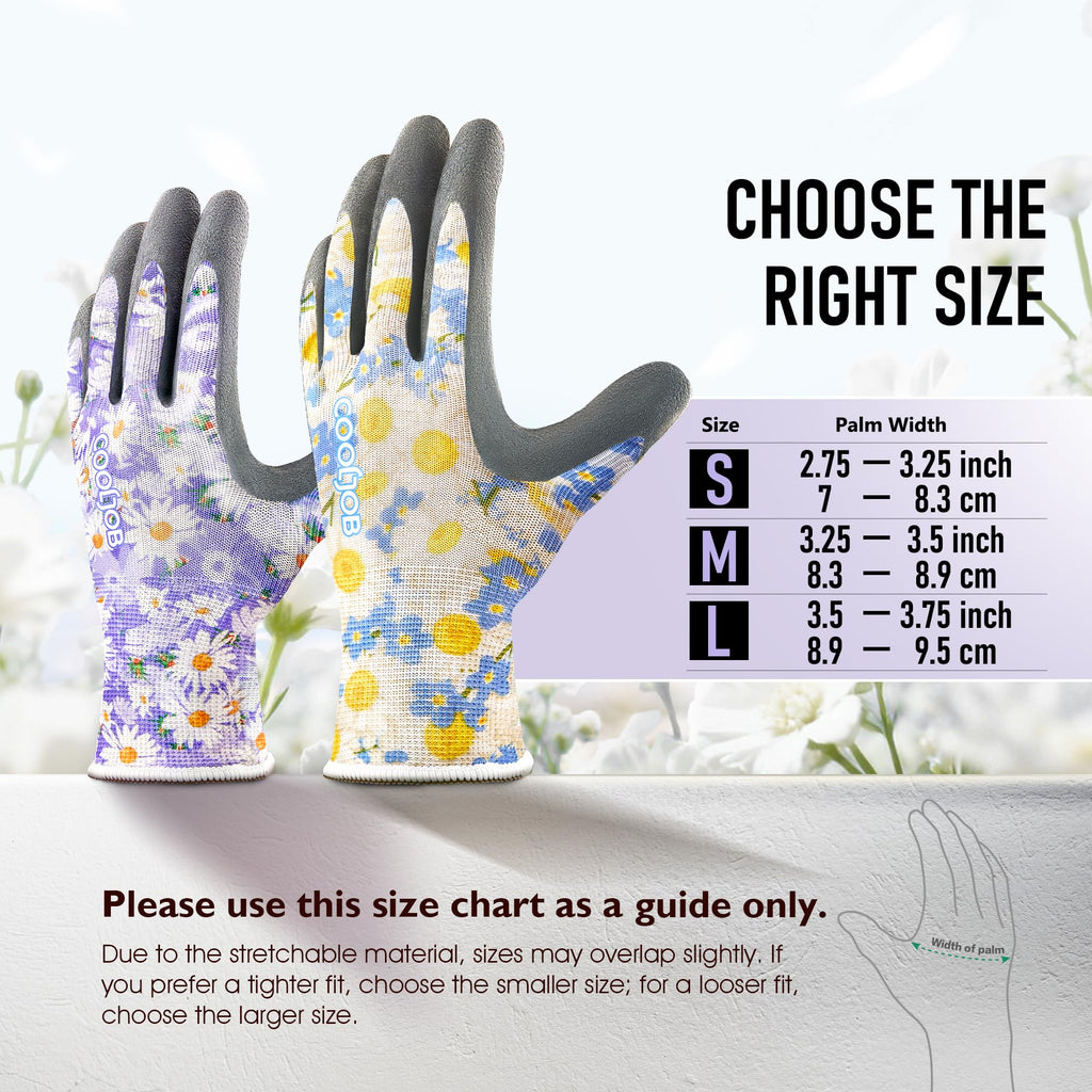 COOLJOB 2 Pairs Gardening Gloves for Women Ladies, Breathable Rubber Coated for Yard Garden, Outdoor Indoor Protective Work with Grip, Medium Size, Red & Green | Red & Blue, Textured Latex Palm, Breathable Polyester Liner, Flexible Fit, Machine Washable,