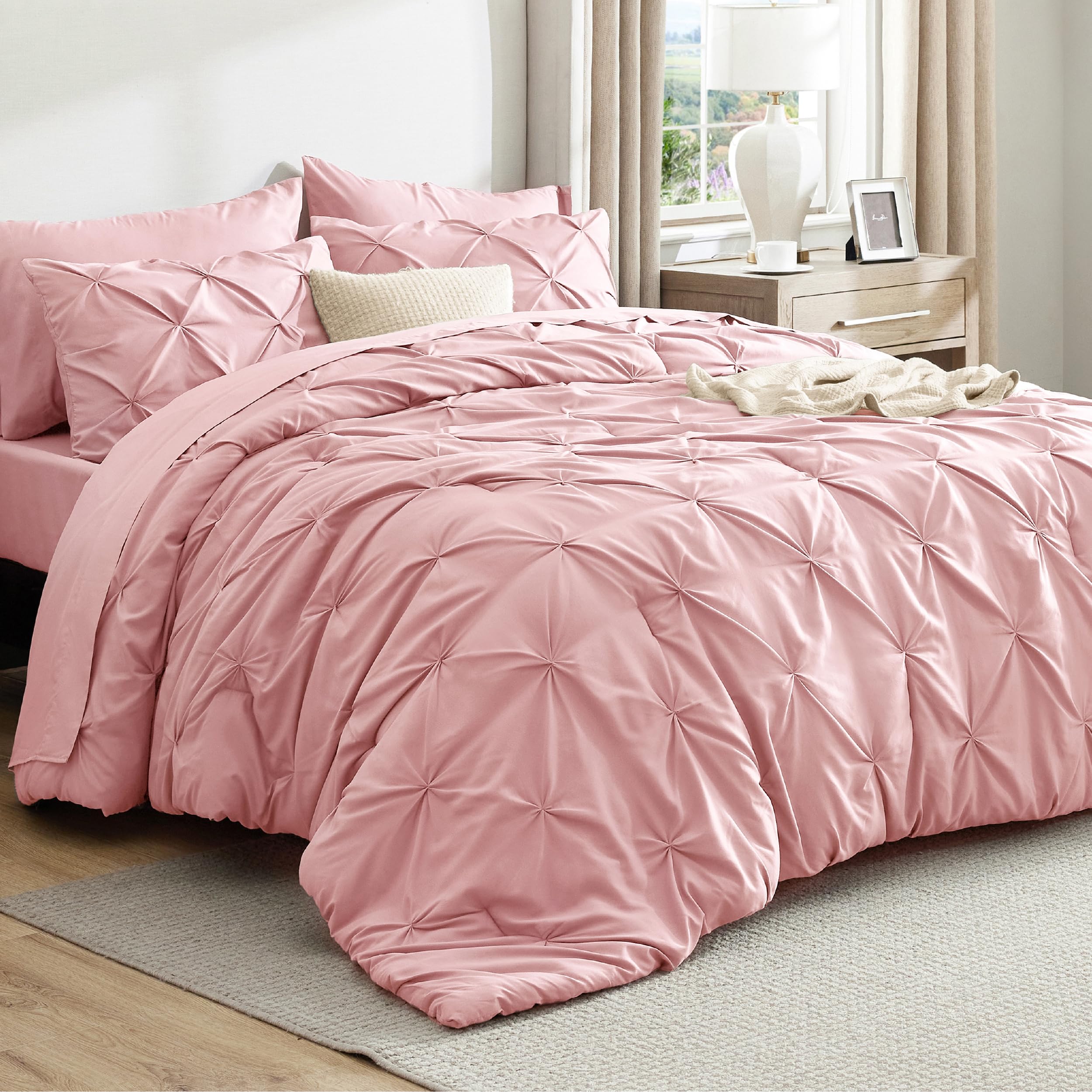 Bedsure Twin XL Comforter Set Pink - Dorm Room Essentials for Girls, Extra Long Twin XL Bedding Set with Sheets, All Season Down Alternative Comforter with Sheets, Pillowcase & Sham
